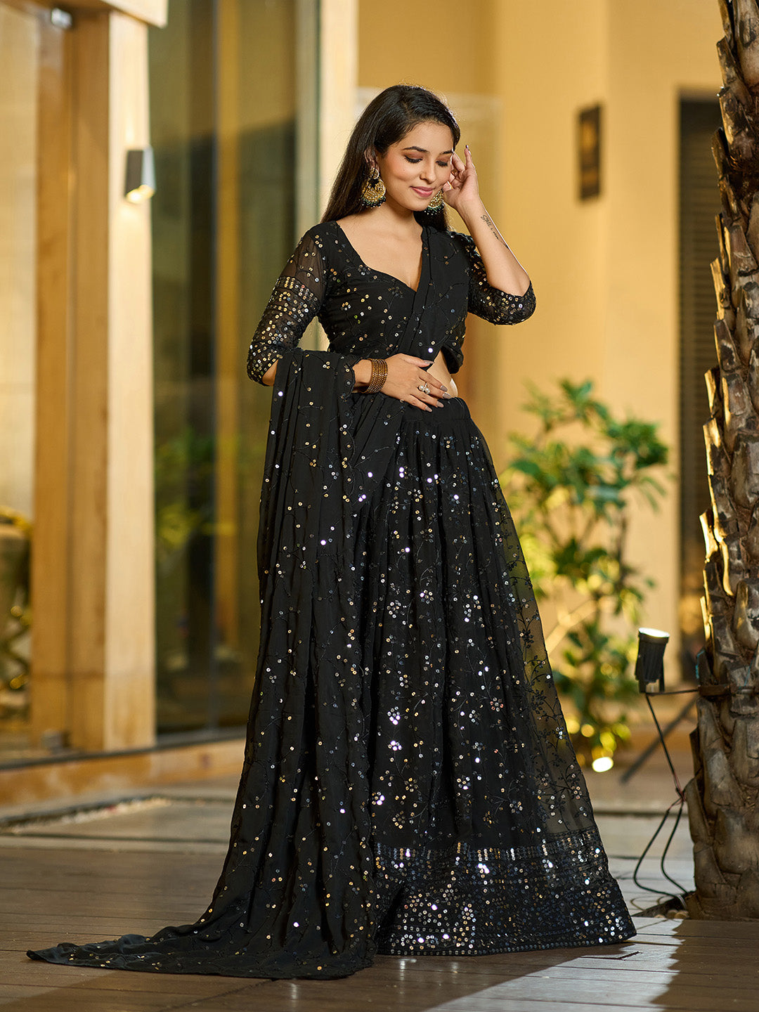 Black Sequin Work Lehenga