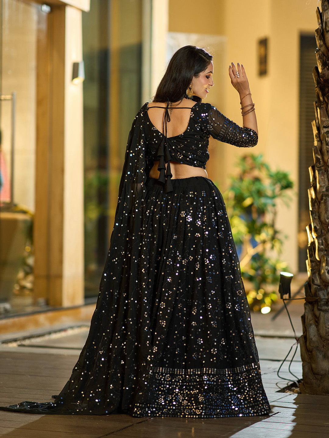 Black Sequin Work Lehenga