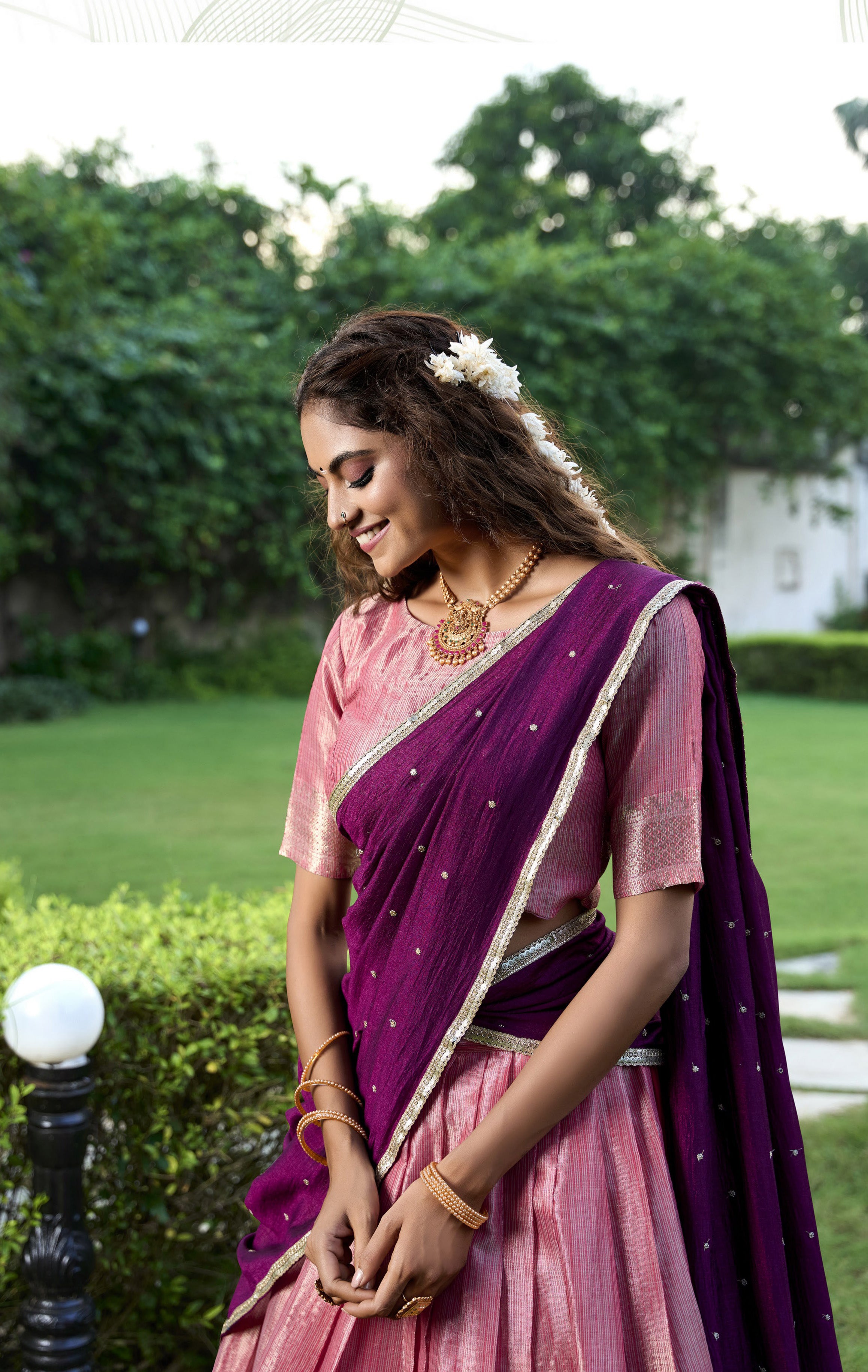 Mauve Lehenga With Contrast Dupatta