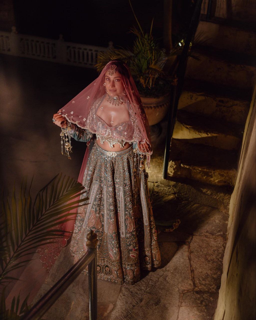 Sage Green Silk Lehenga with Pearl Work