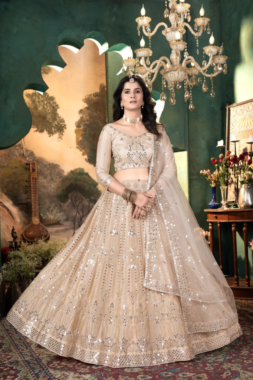 Peach Satin Lehenga With Embroidery work