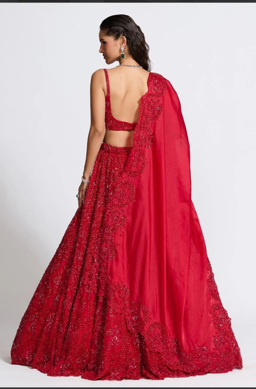 Red Silk Sequin work Lehenga