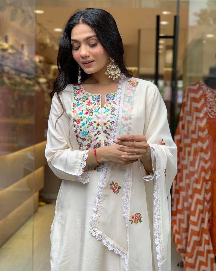 White Yoke Embroidered Kurta Set