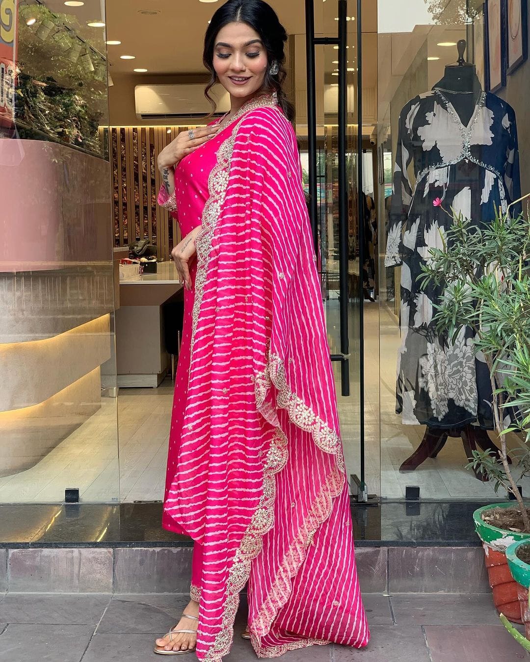 Pink Viscose Chanderi Kurta