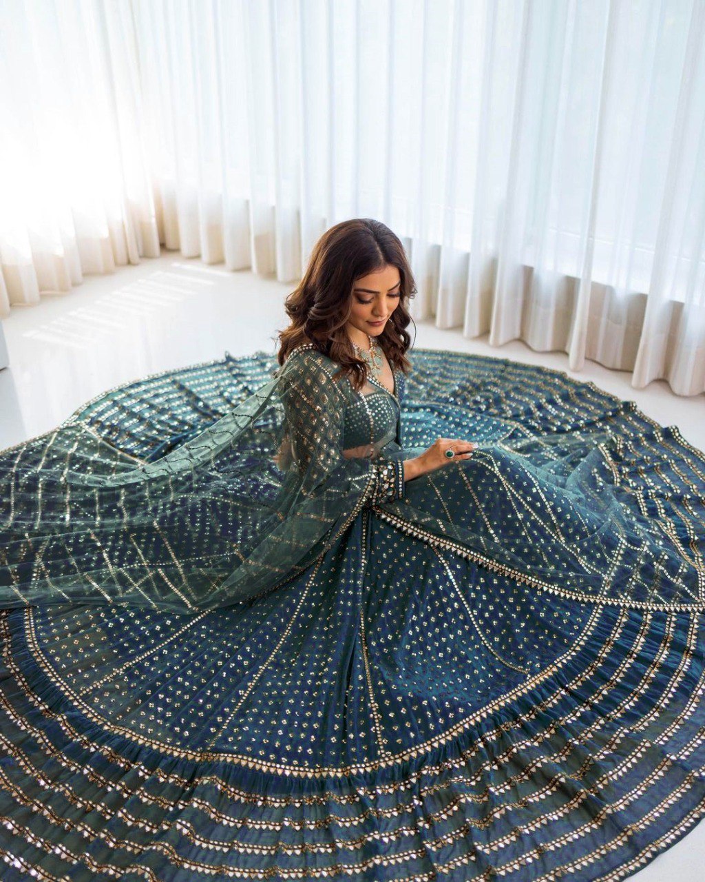 Blue Sequien zari work Lehenga