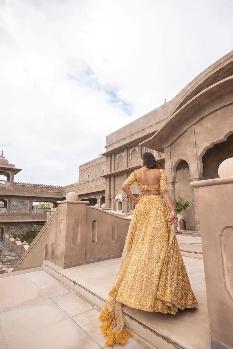 Yellow Lehenga with Dori work