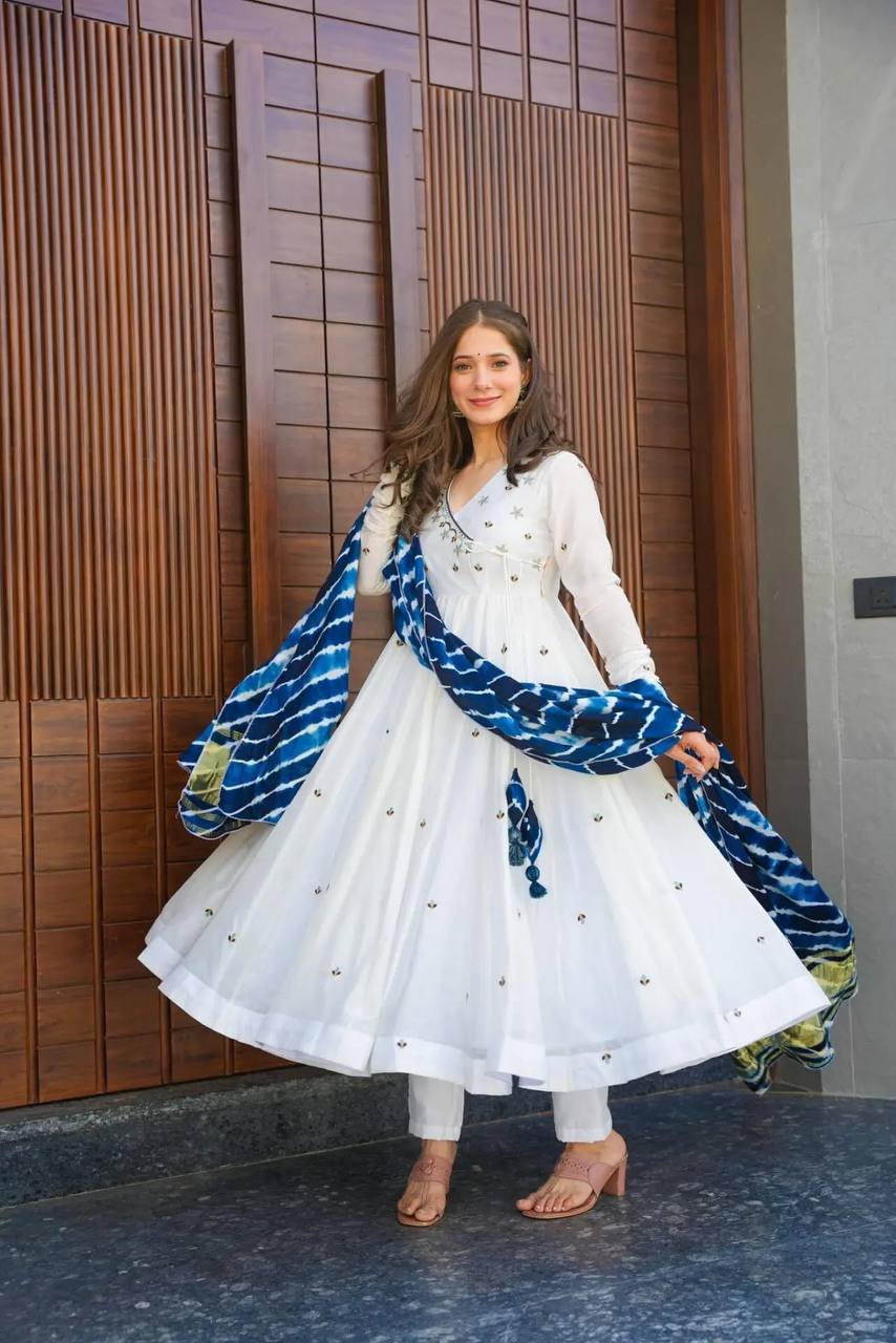 White Anarkali Kurta Set