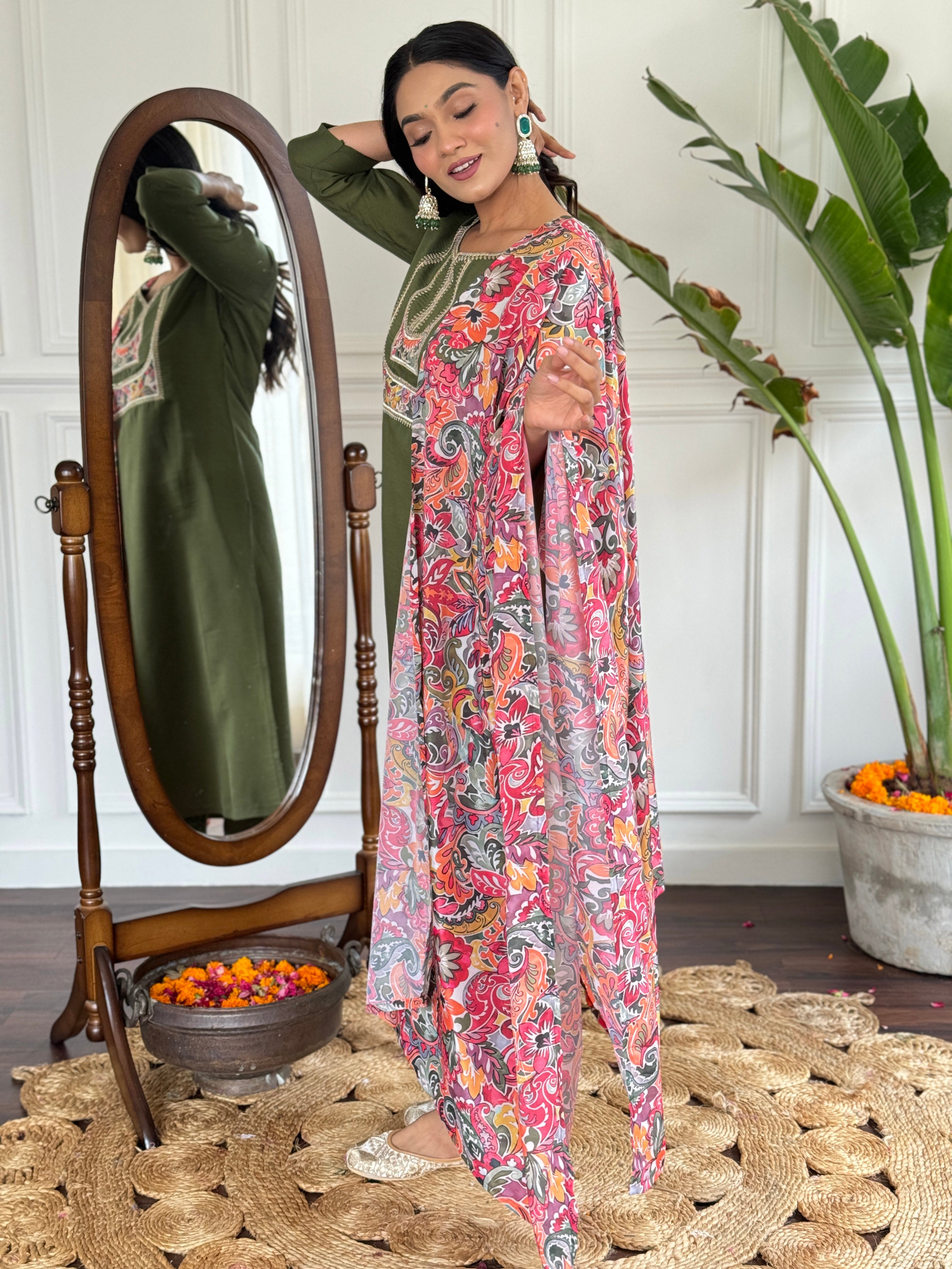 Mehendi Green Trendy Elementary Designer Readymade Salwar Suit