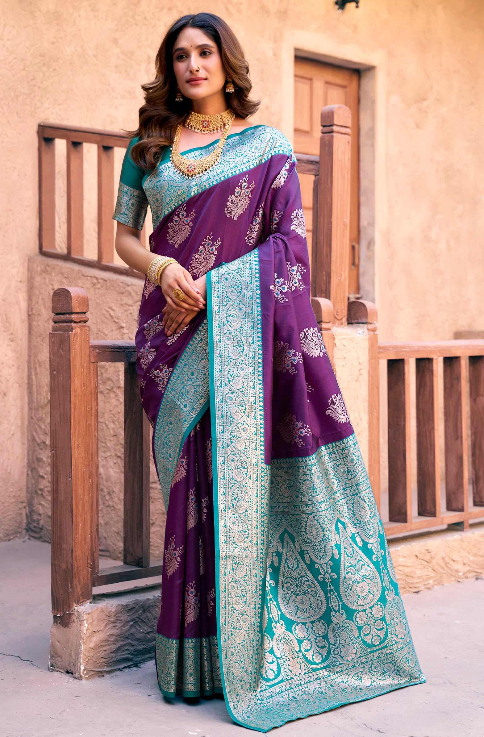 Wine Designer Party Wear Silk Saree