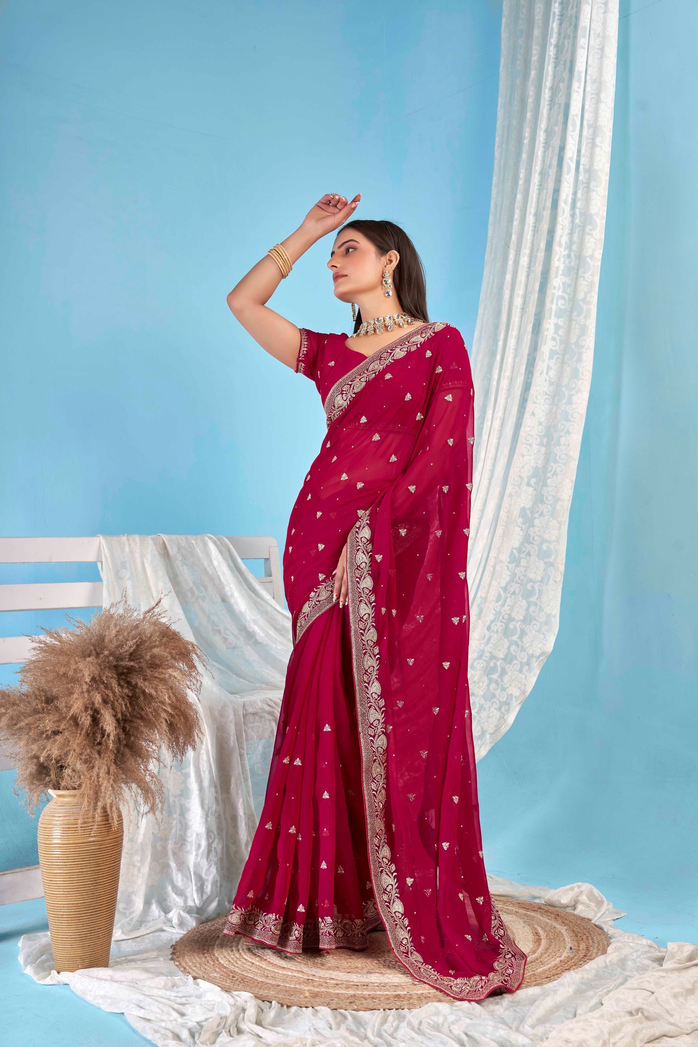 Rani Designer Party Wear Blooming Georgette Saree