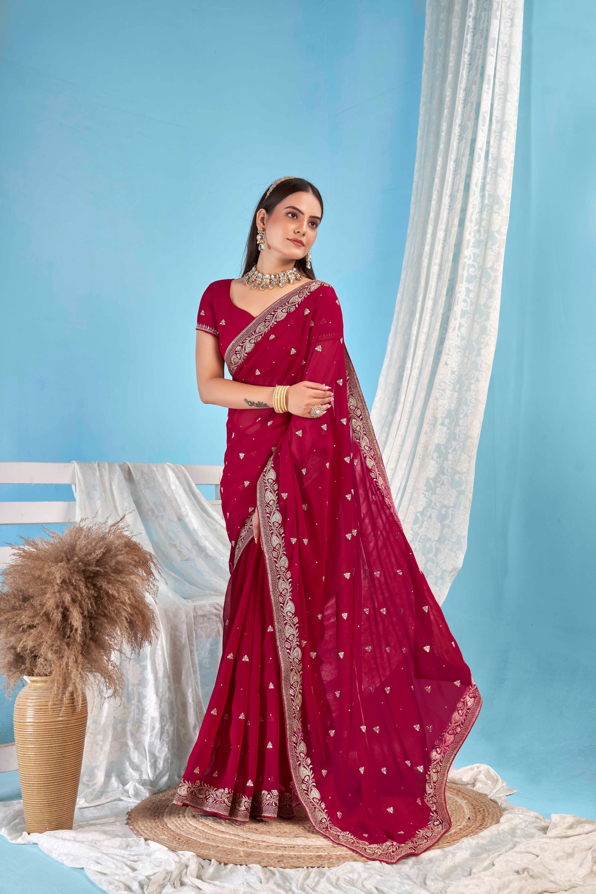 Rani Designer Party Wear Blooming Georgette Saree