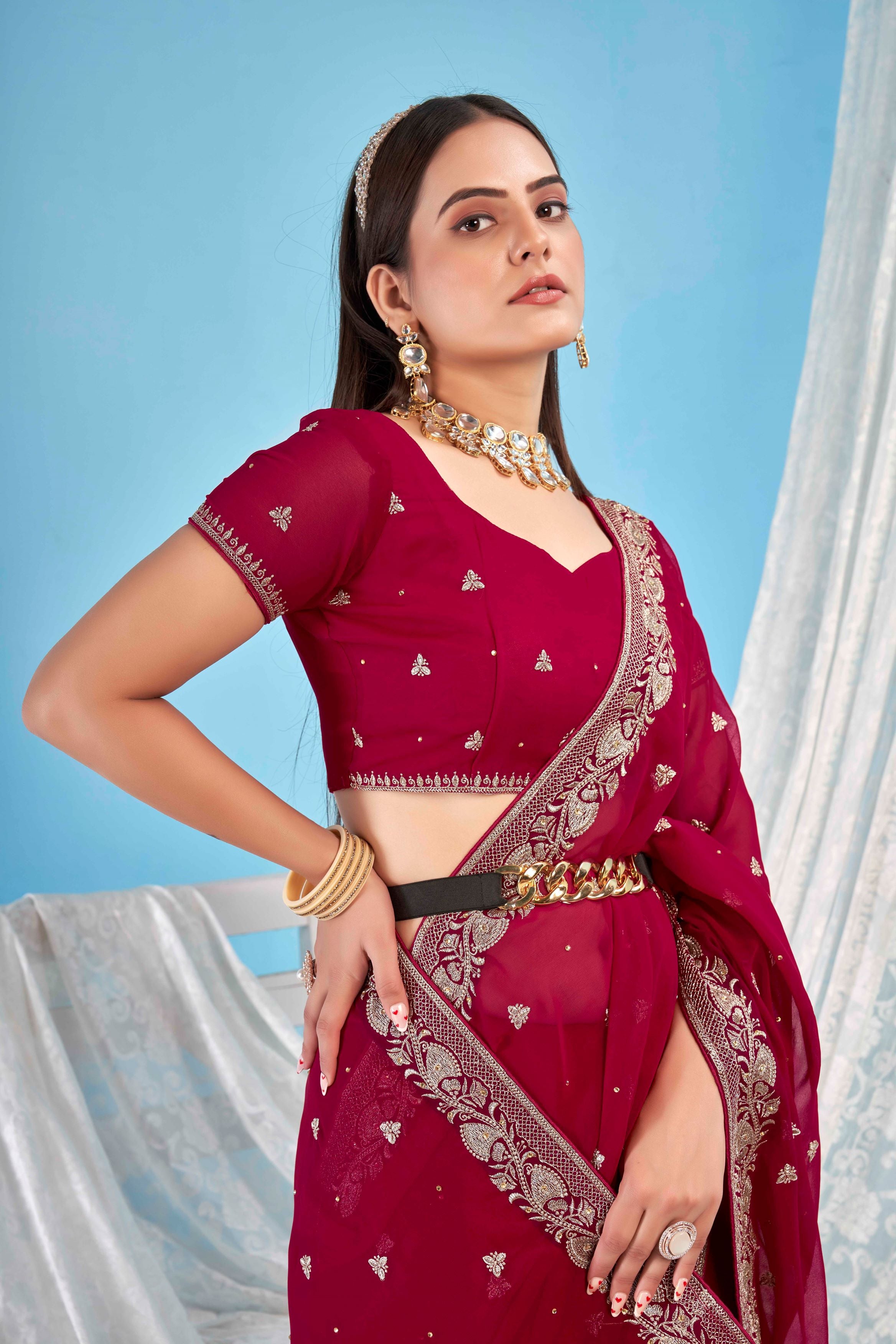 Rani Designer Party Wear Blooming Georgette Saree