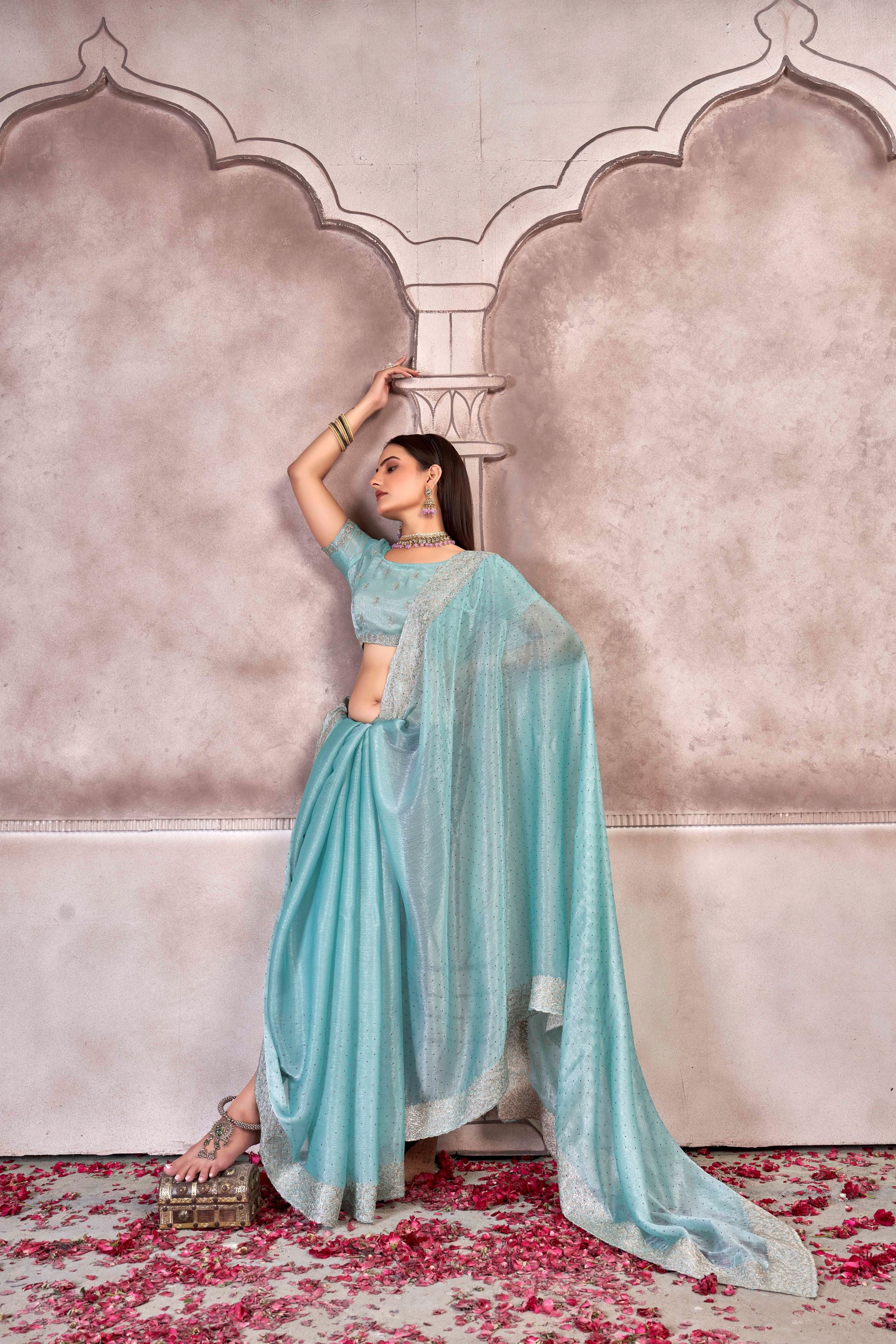 Sky Blue Designer Party Wear Sitara Saree
