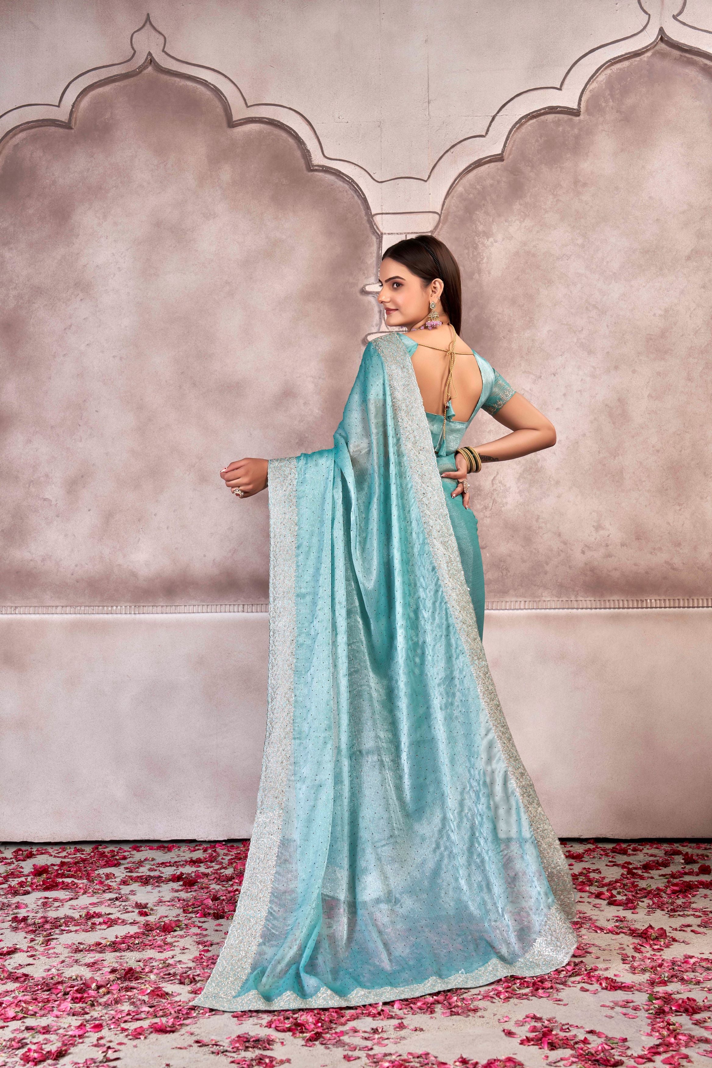 Sky Blue Designer Party Wear Sitara Saree