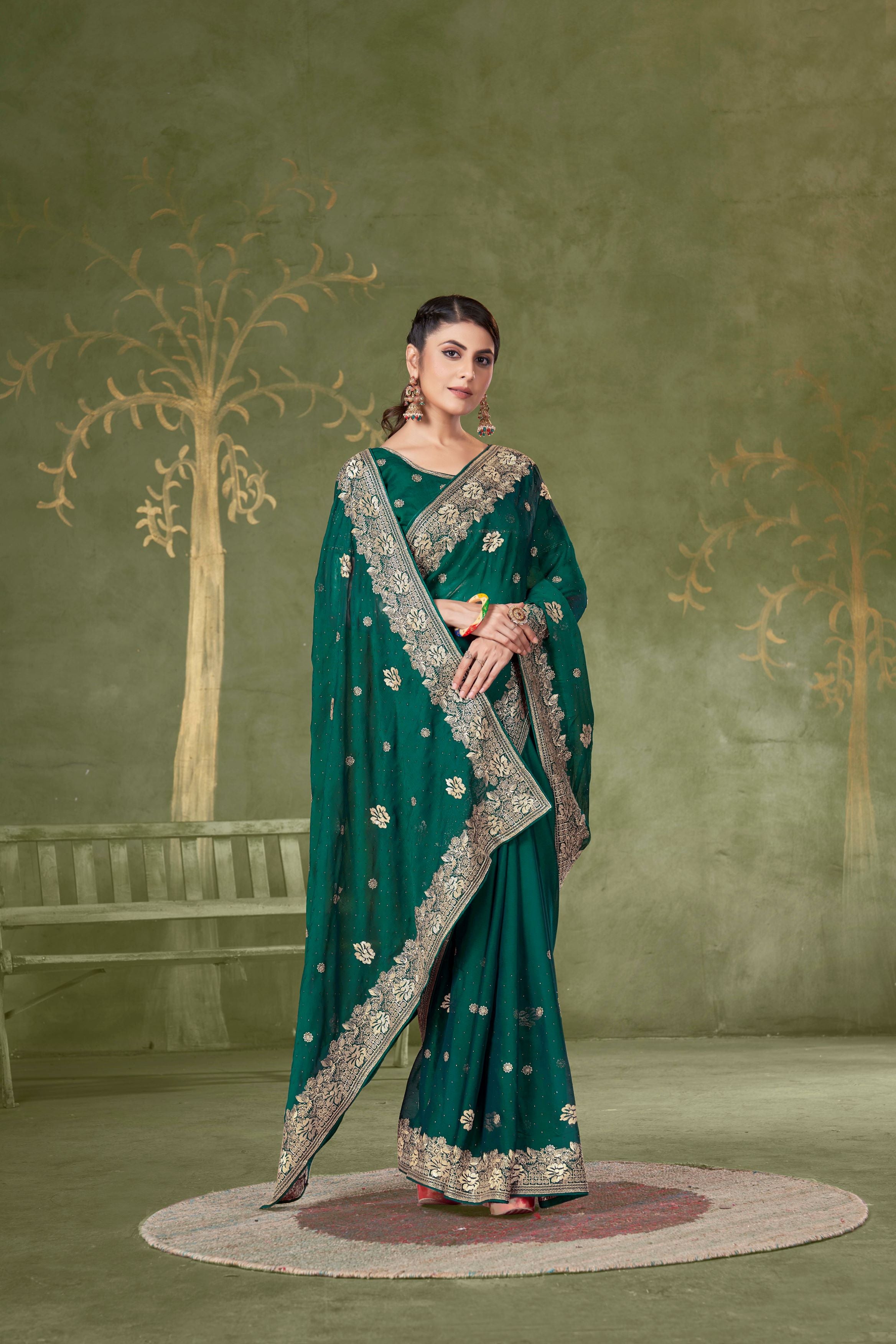 Green Designer Party Wear Samundar Chiffon Saree