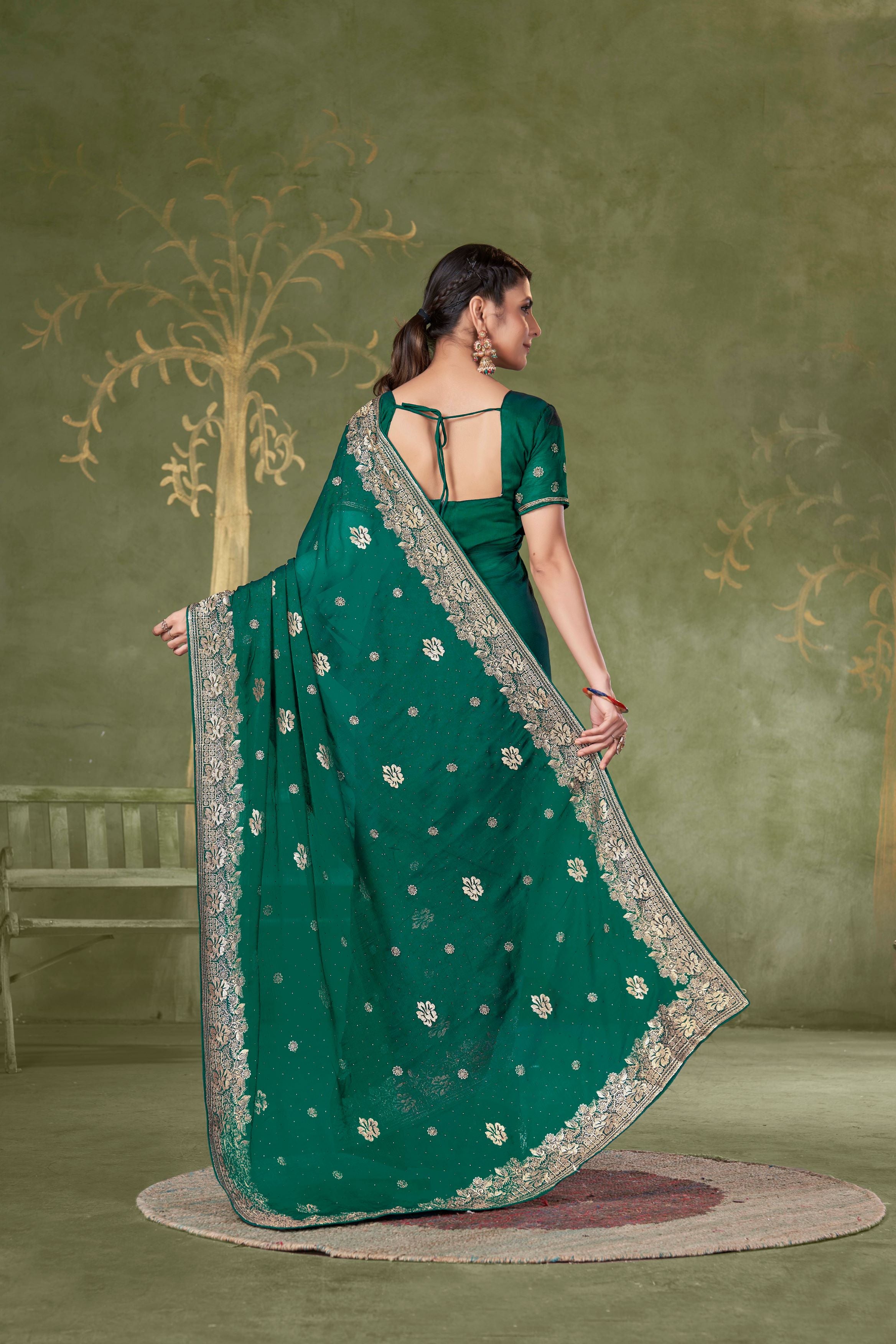 Green Designer Party Wear Samundar Chiffon Saree