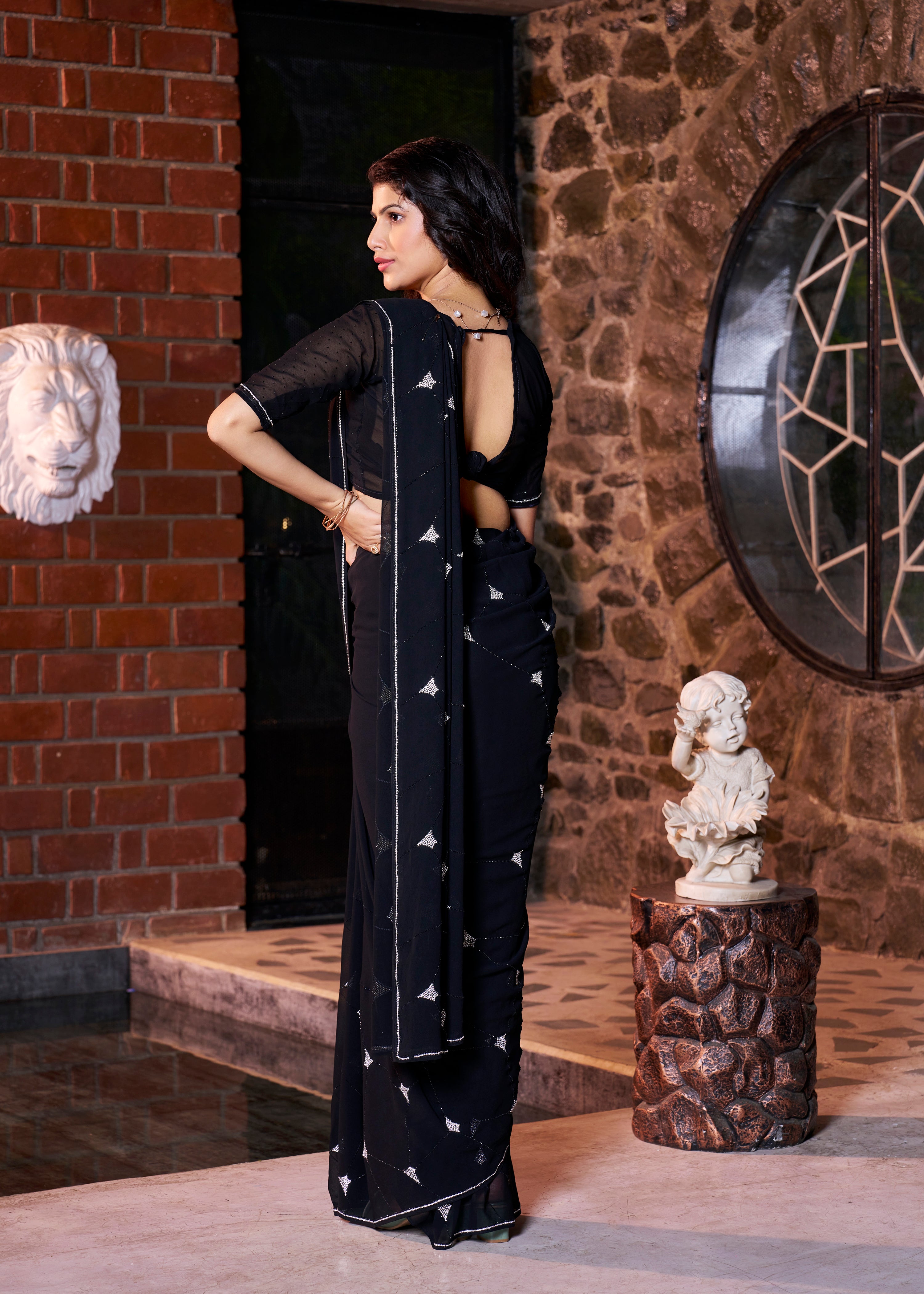Black Designer Party Wear Pure Georgette Saree