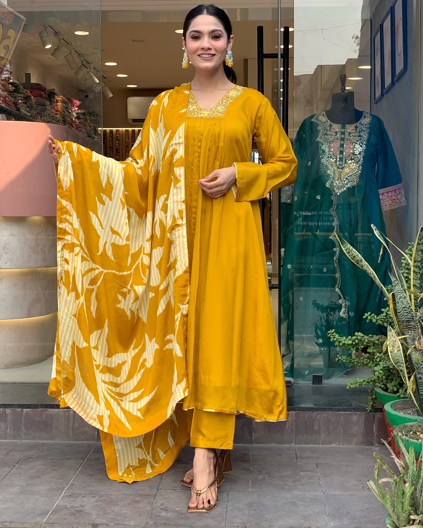Yellow A-line kurta Set