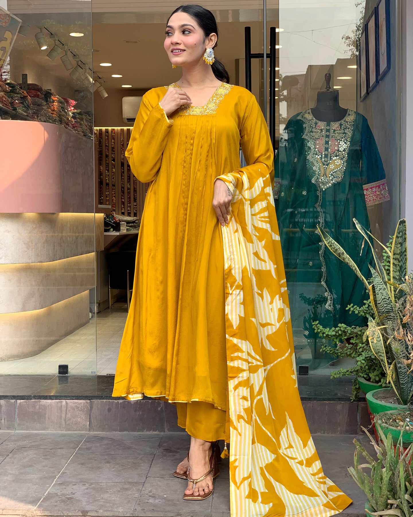 Yellow A-line kurta Set