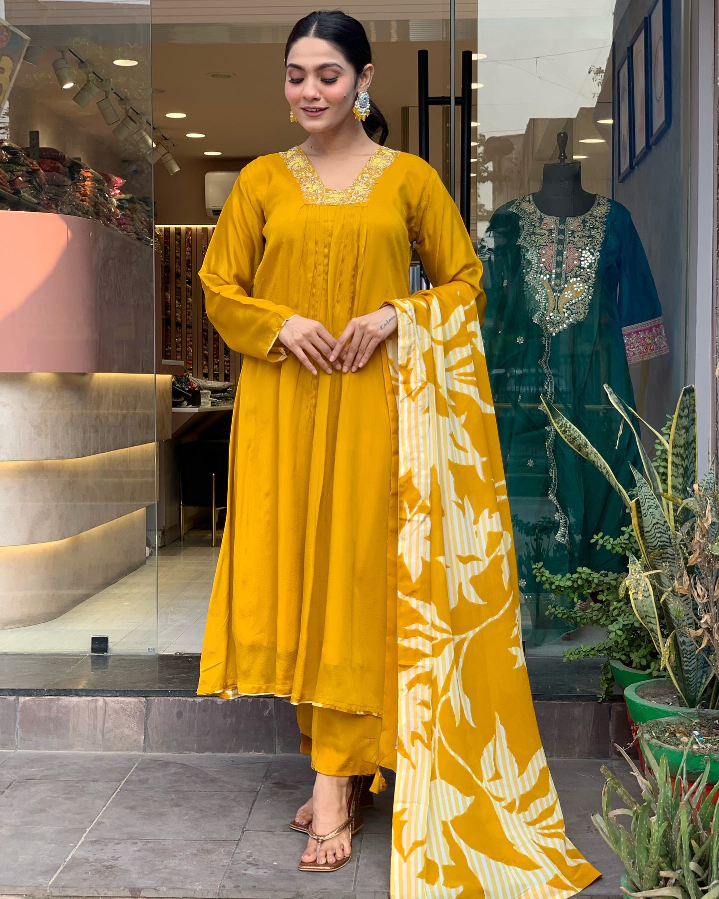Yellow A-line kurta Set