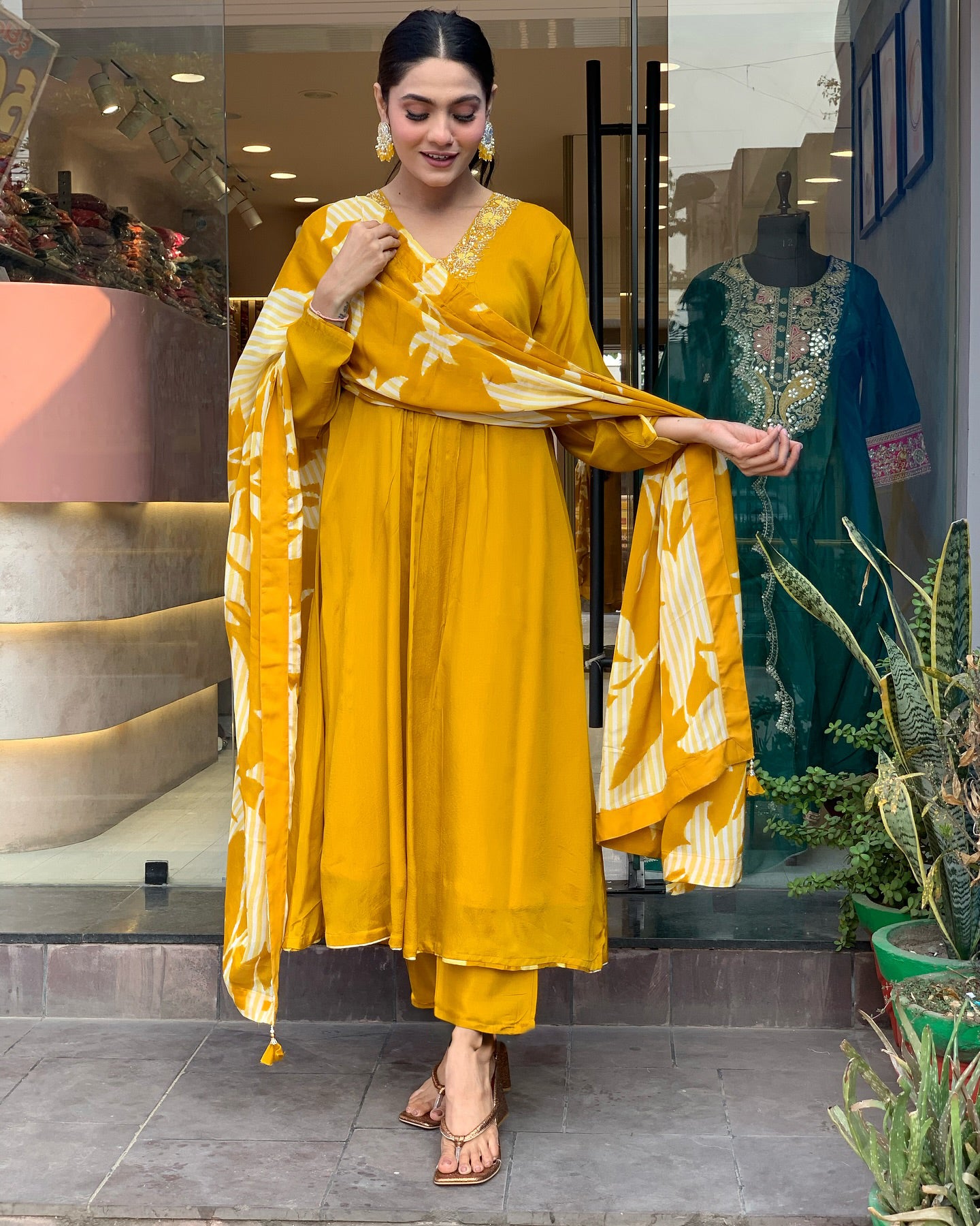 Yellow A-line kurta Set