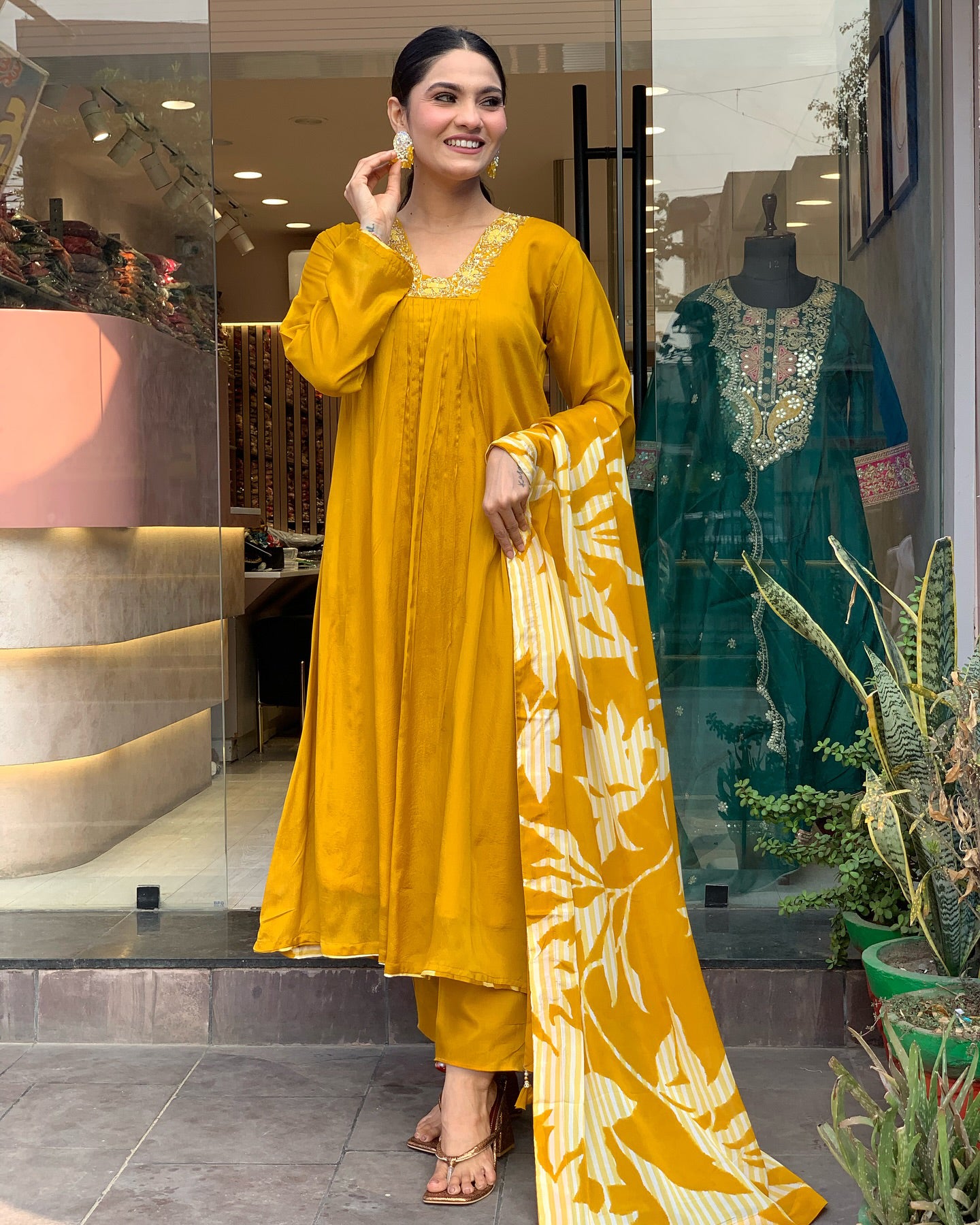 Yellow A-line kurta Set