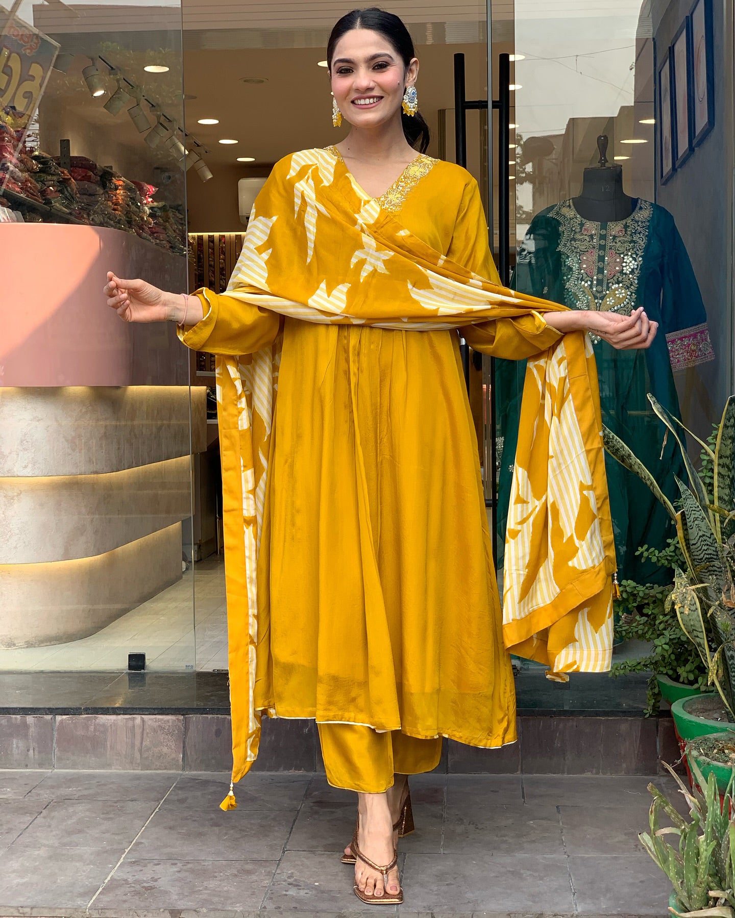 Yellow A-line kurta Set