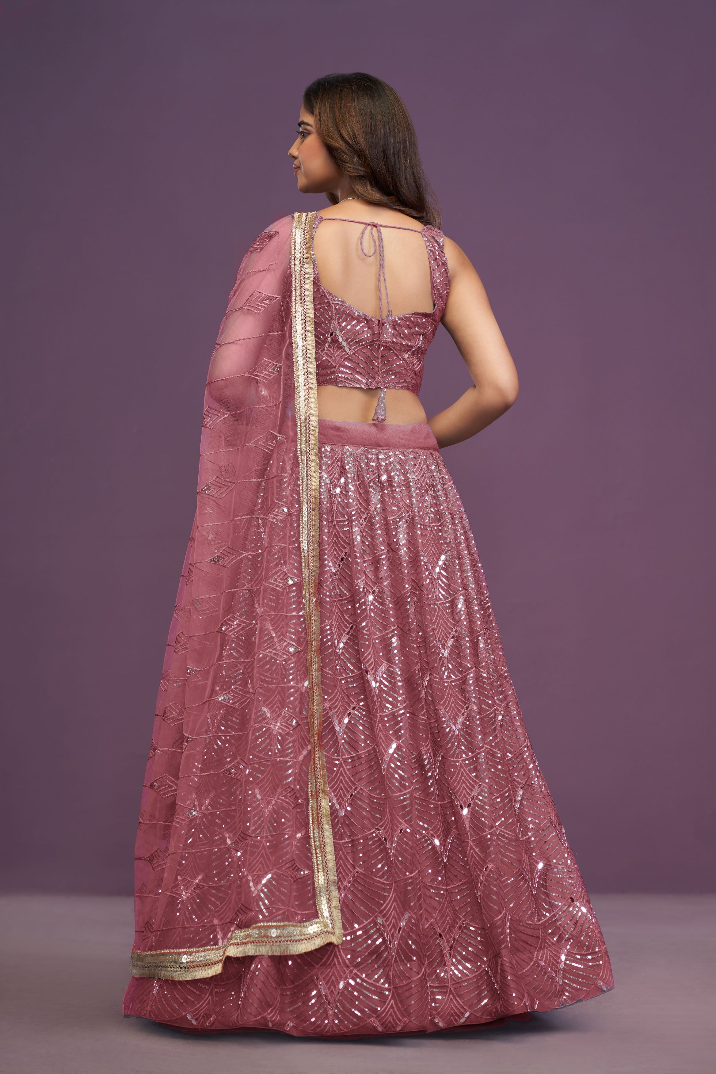 Pink Butterfly Net real Mirror With Sequence Embroidery Work Lehenga Choli