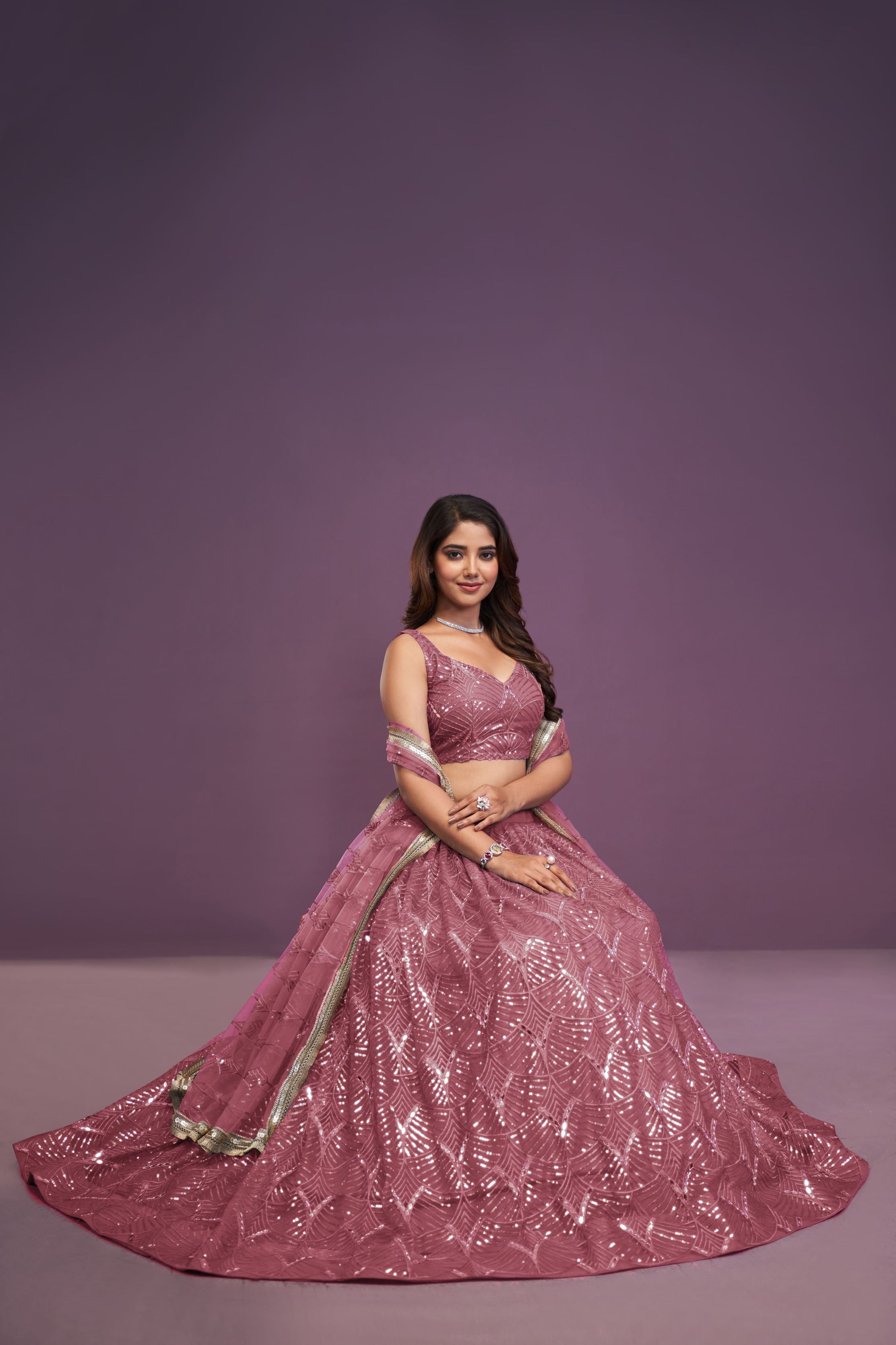 Pink Butterfly Net real Mirror With Sequence Embroidery Work Lehenga Choli