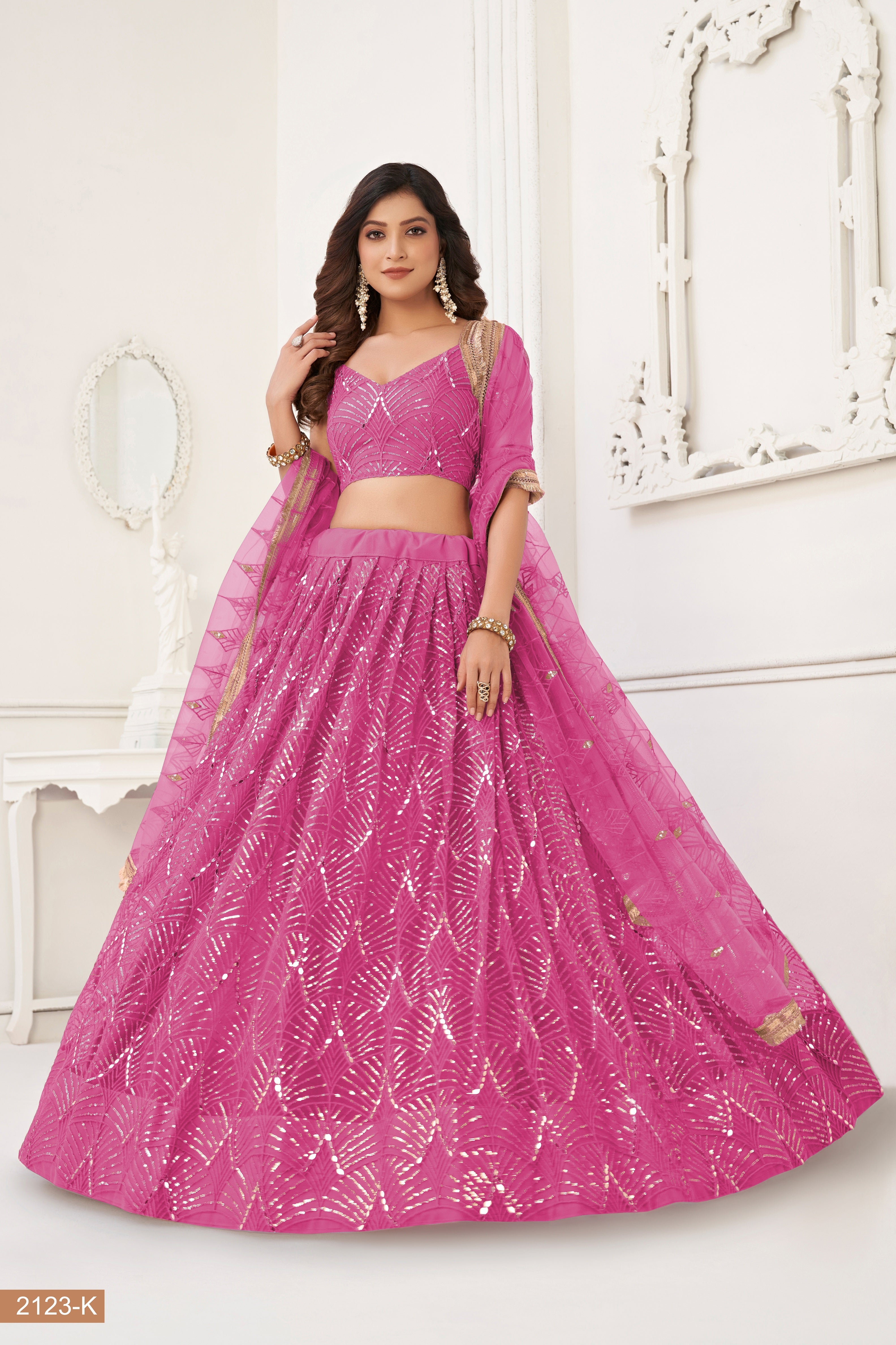 Pink Net With sequin work Lehenga