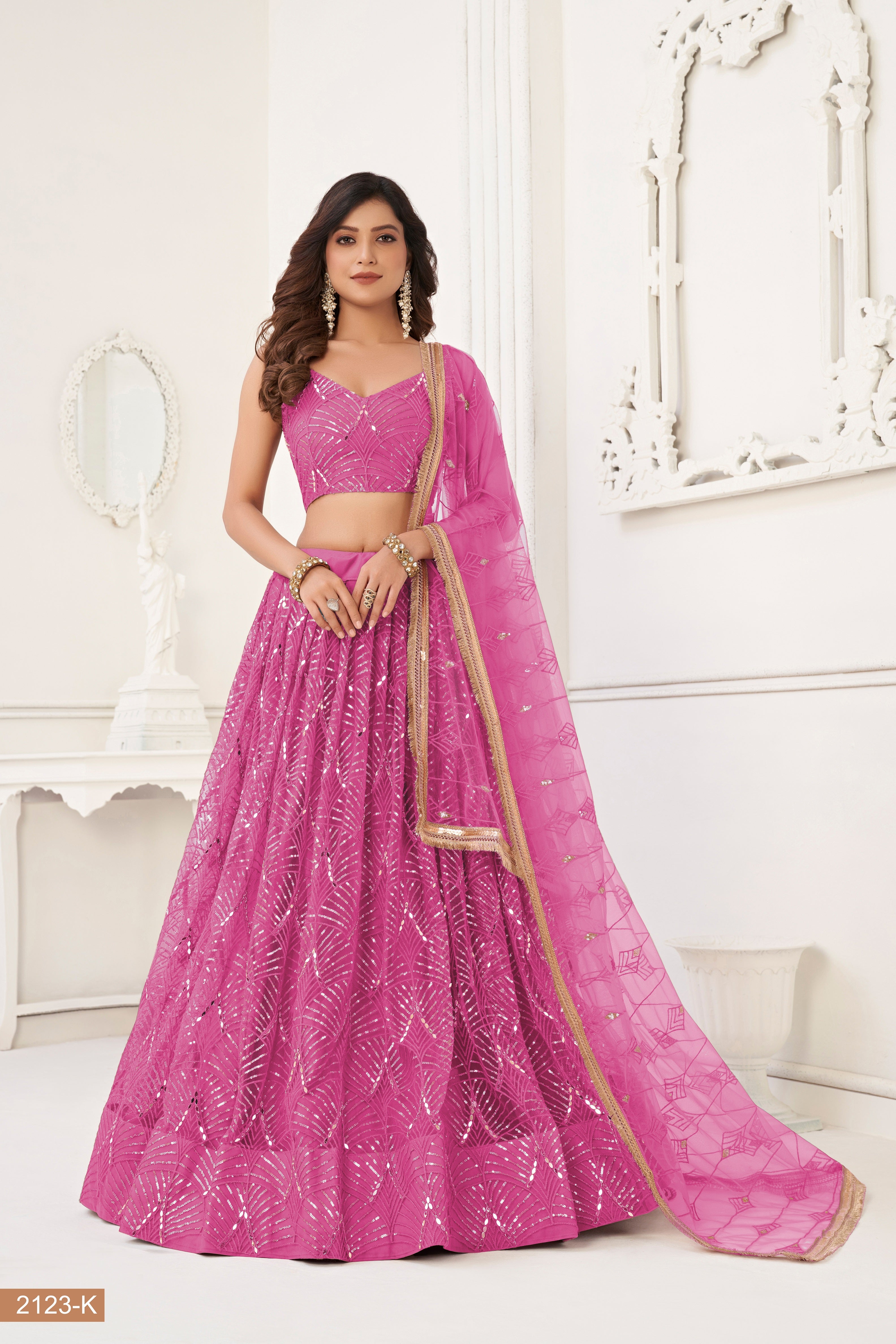 Pink Net With sequin work Lehenga