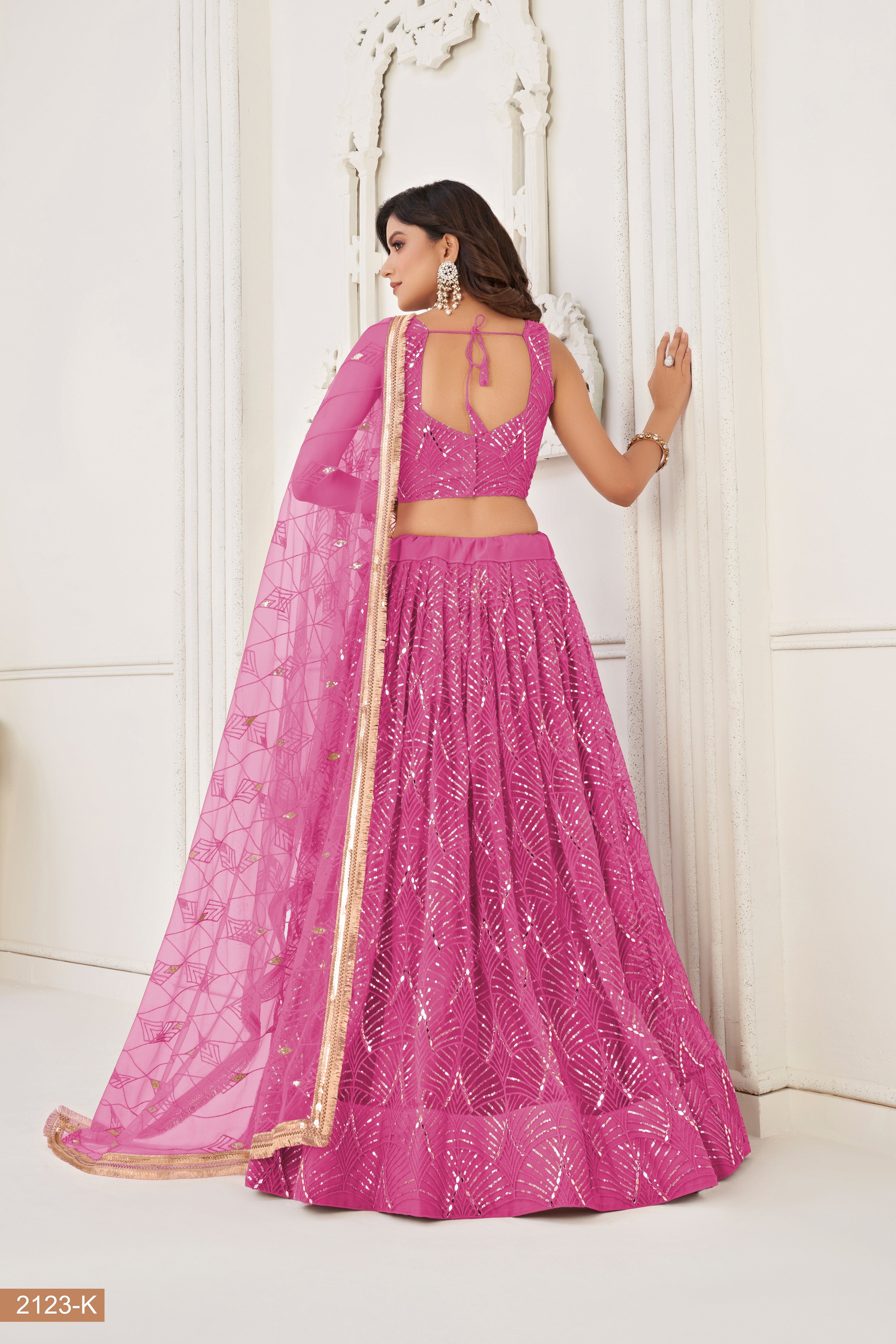 Pink Net With sequin work Lehenga