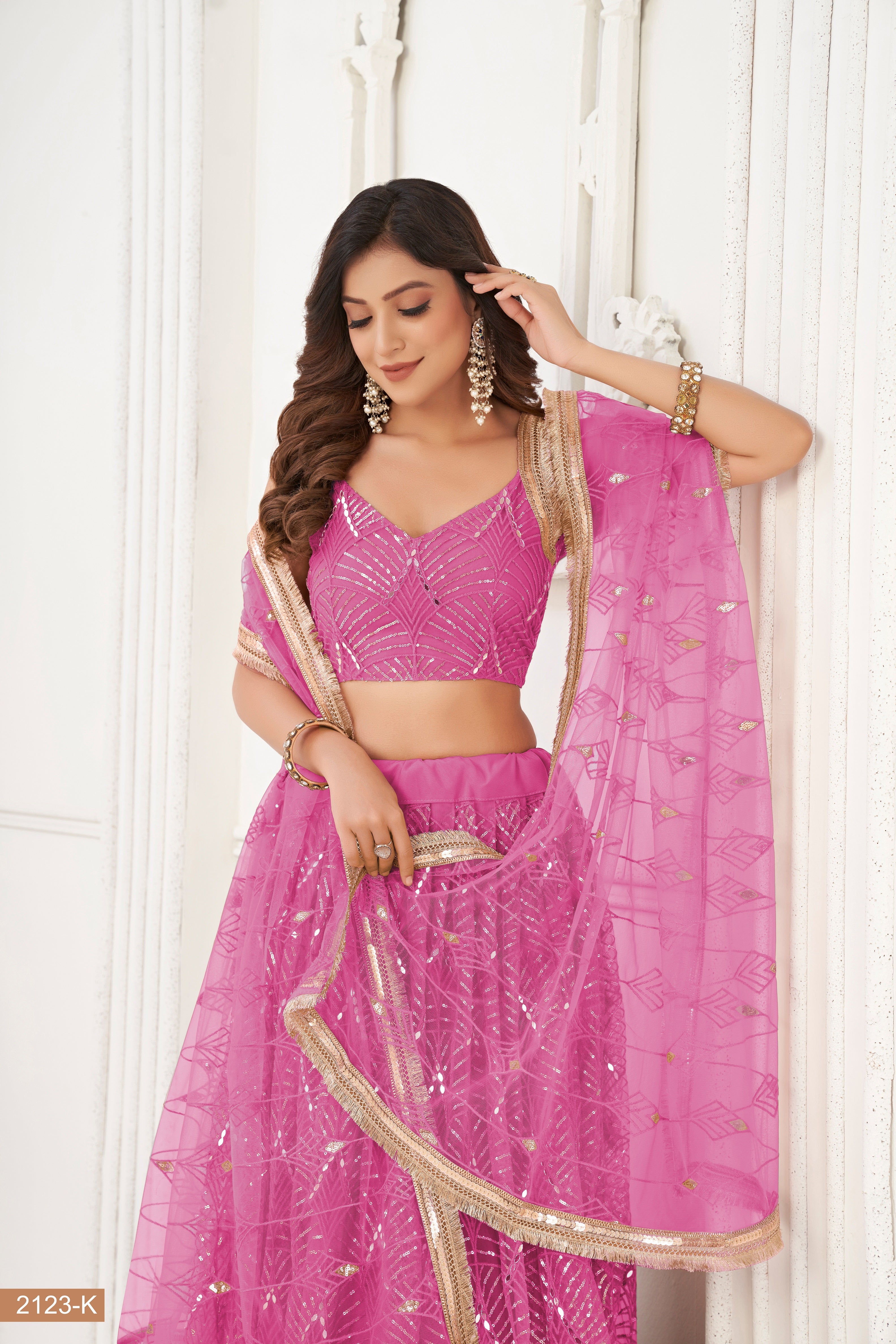Pink Net With sequin work Lehenga
