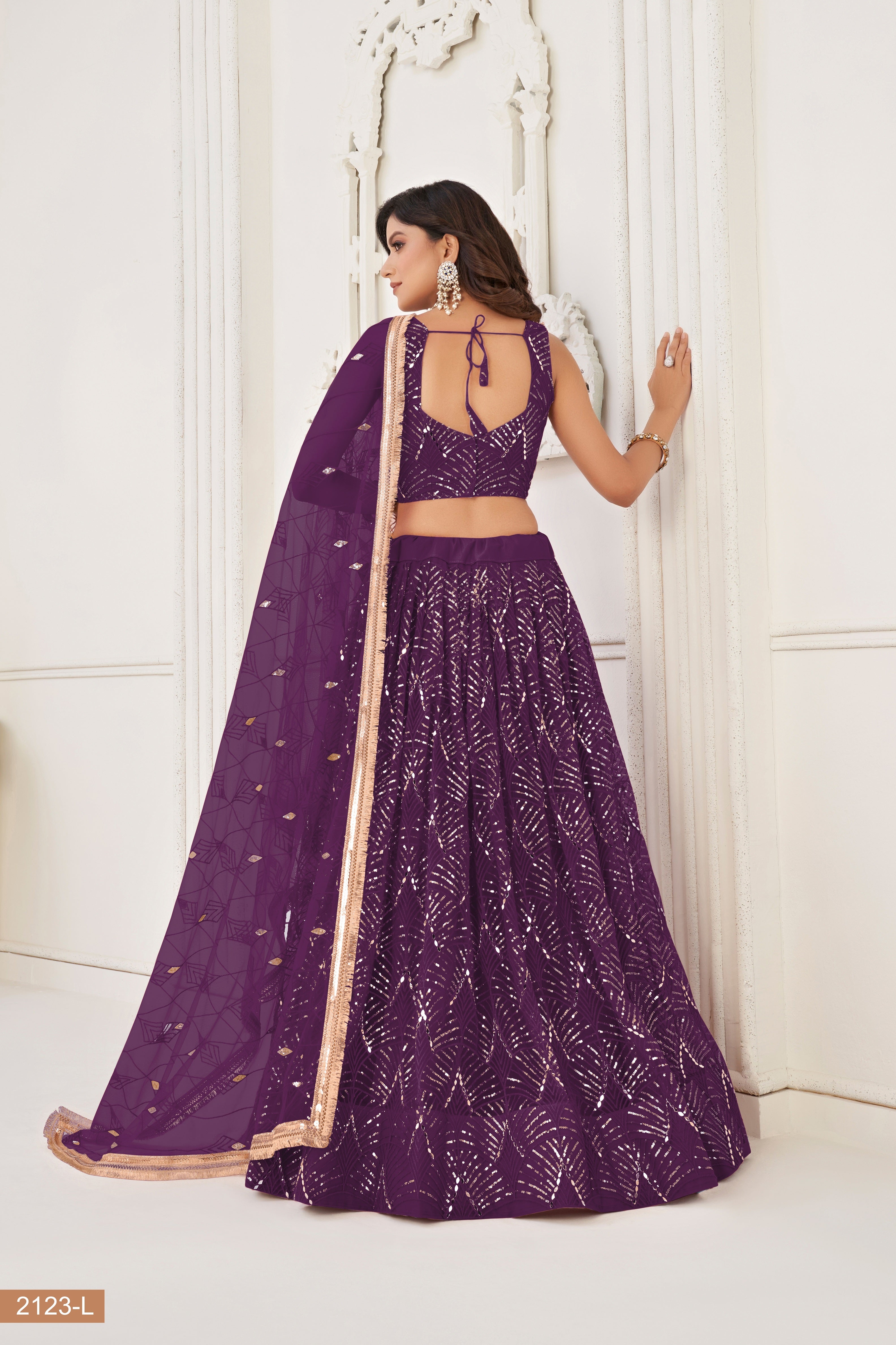 Wine Net With sequin work Lehenga