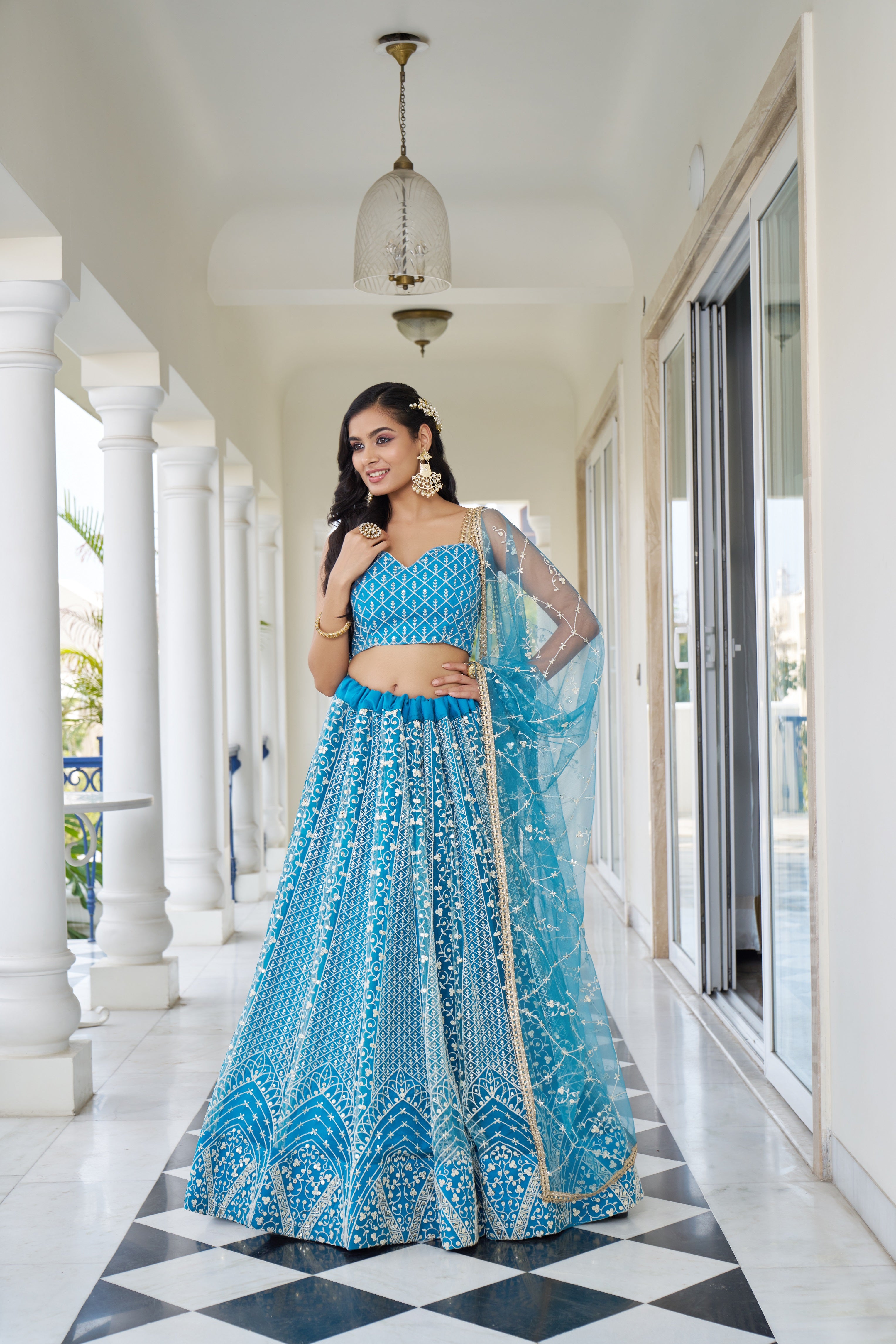 Light Blue Intricate Tread & Sequin Work Lehenga
