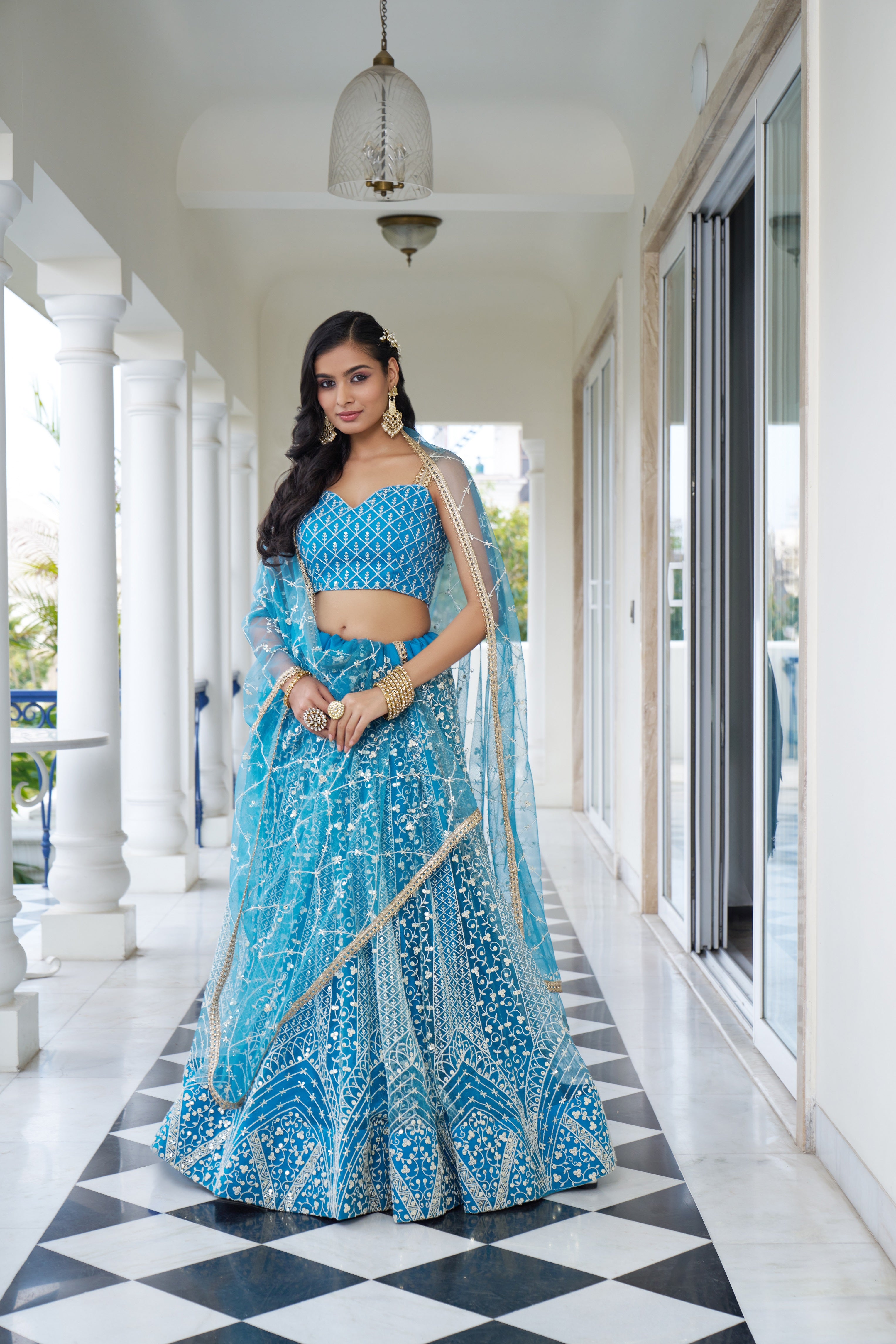 Light Blue Intricate Tread & Sequin Work Lehenga