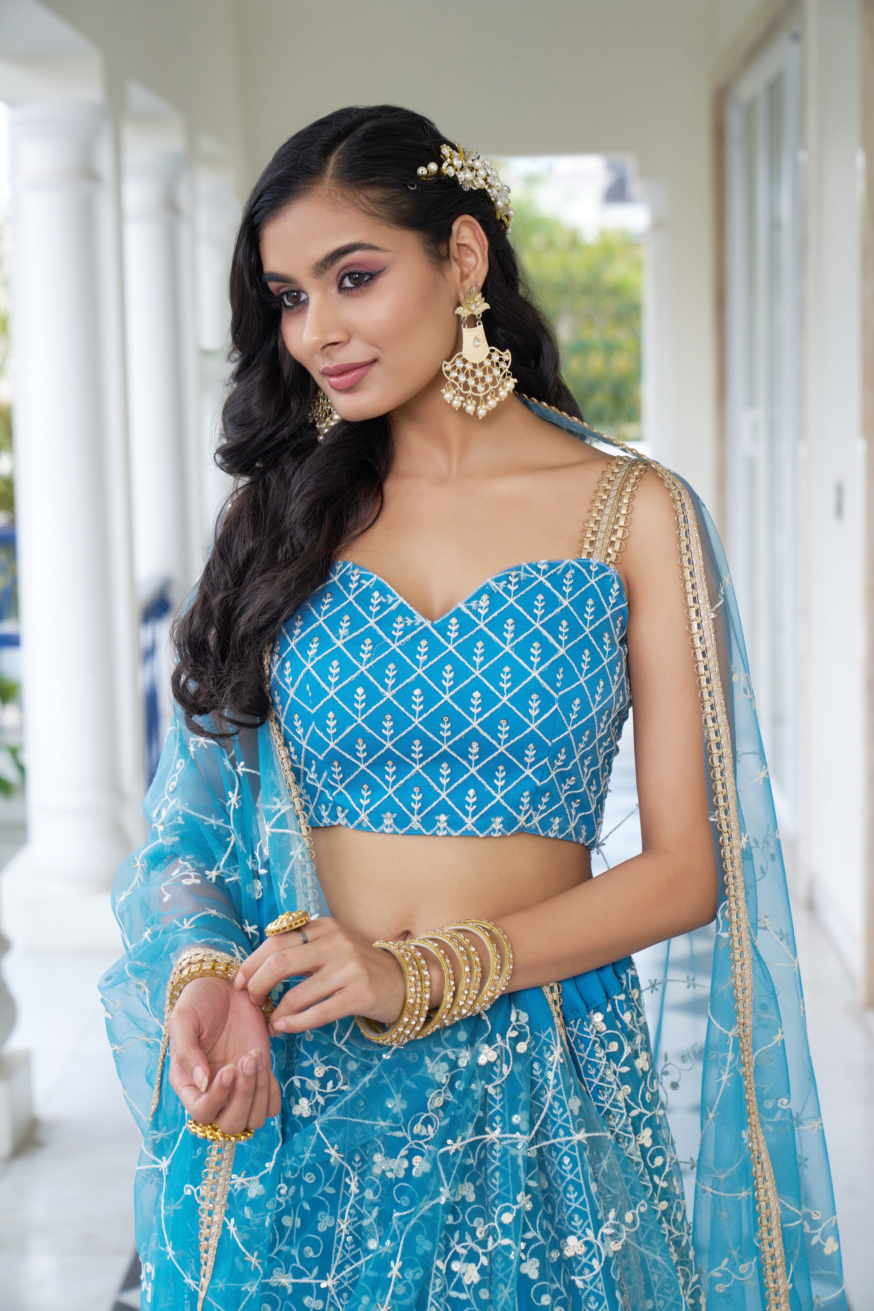 Light Blue Intricate Tread & Sequin Work Lehenga