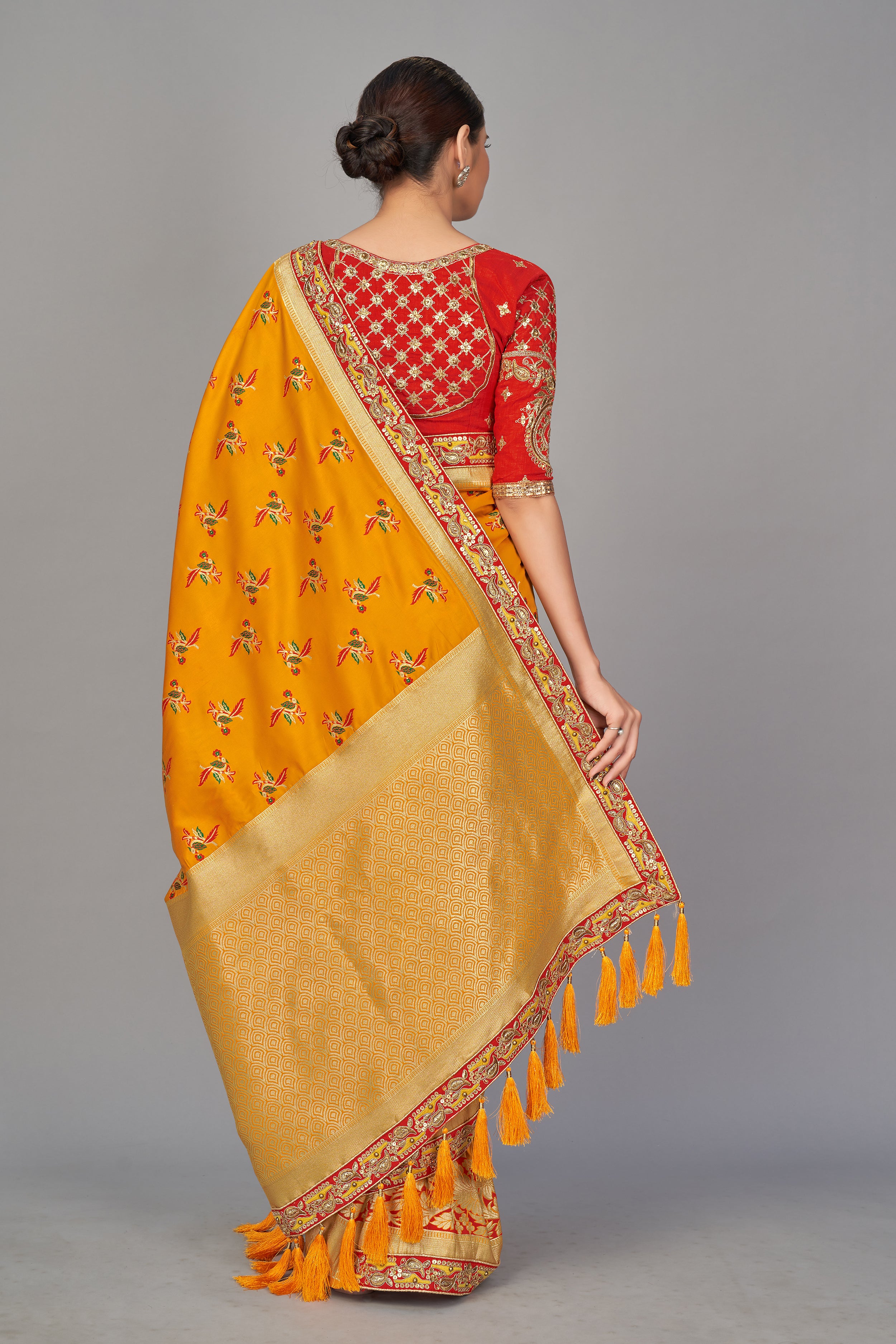 Amber Zari Work & Stone Work Kanjivaram Silk