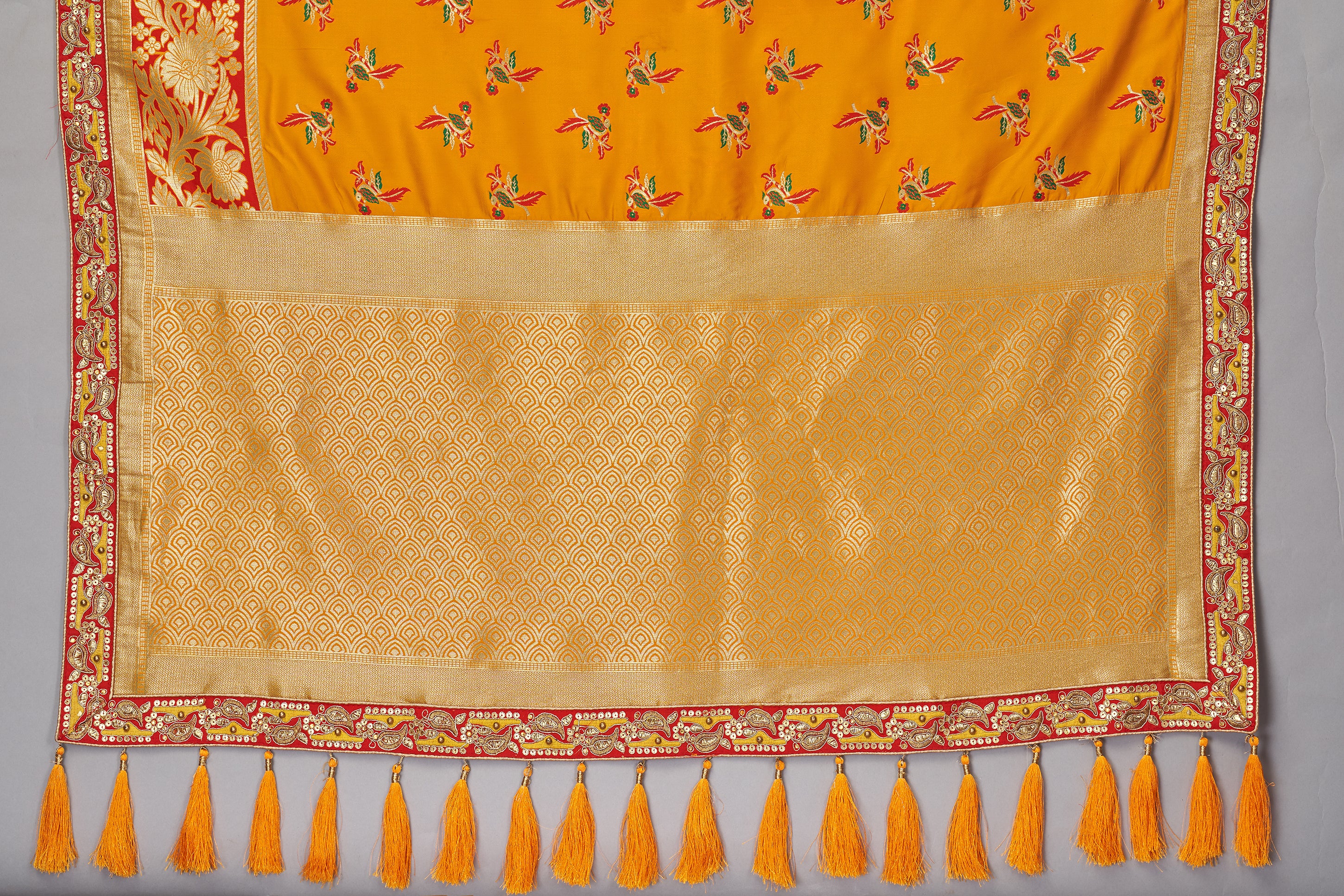 Amber Zari Work & Stone Work Kanjivaram Silk