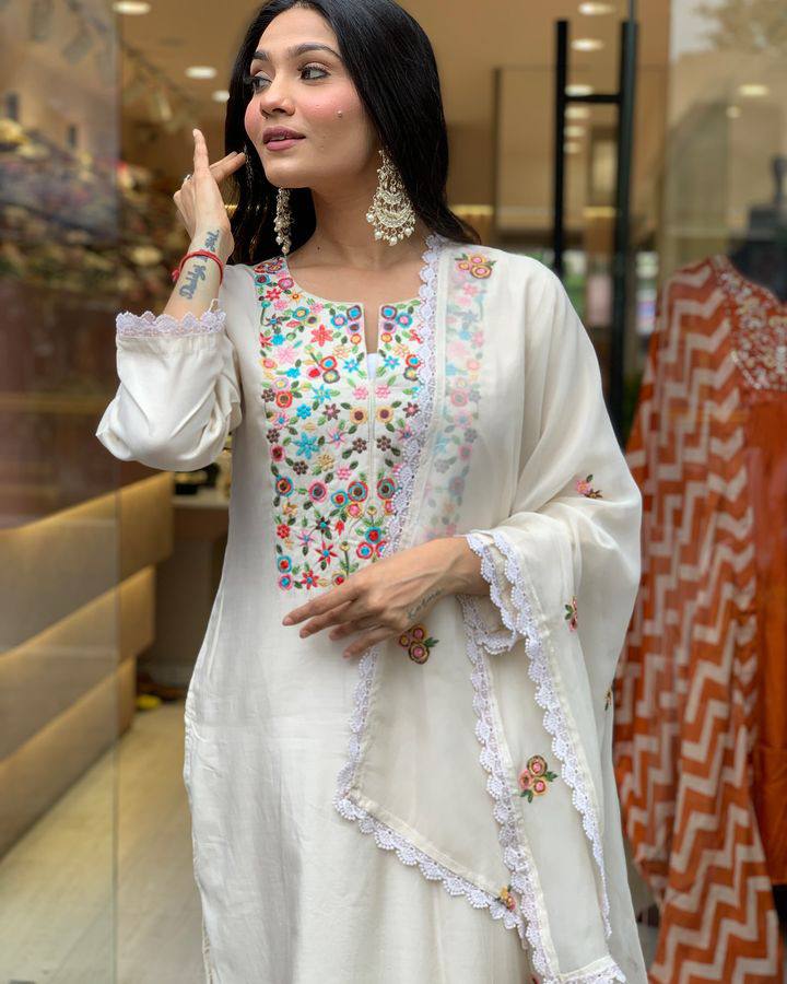 White Yoke Embroidered Kurta Set