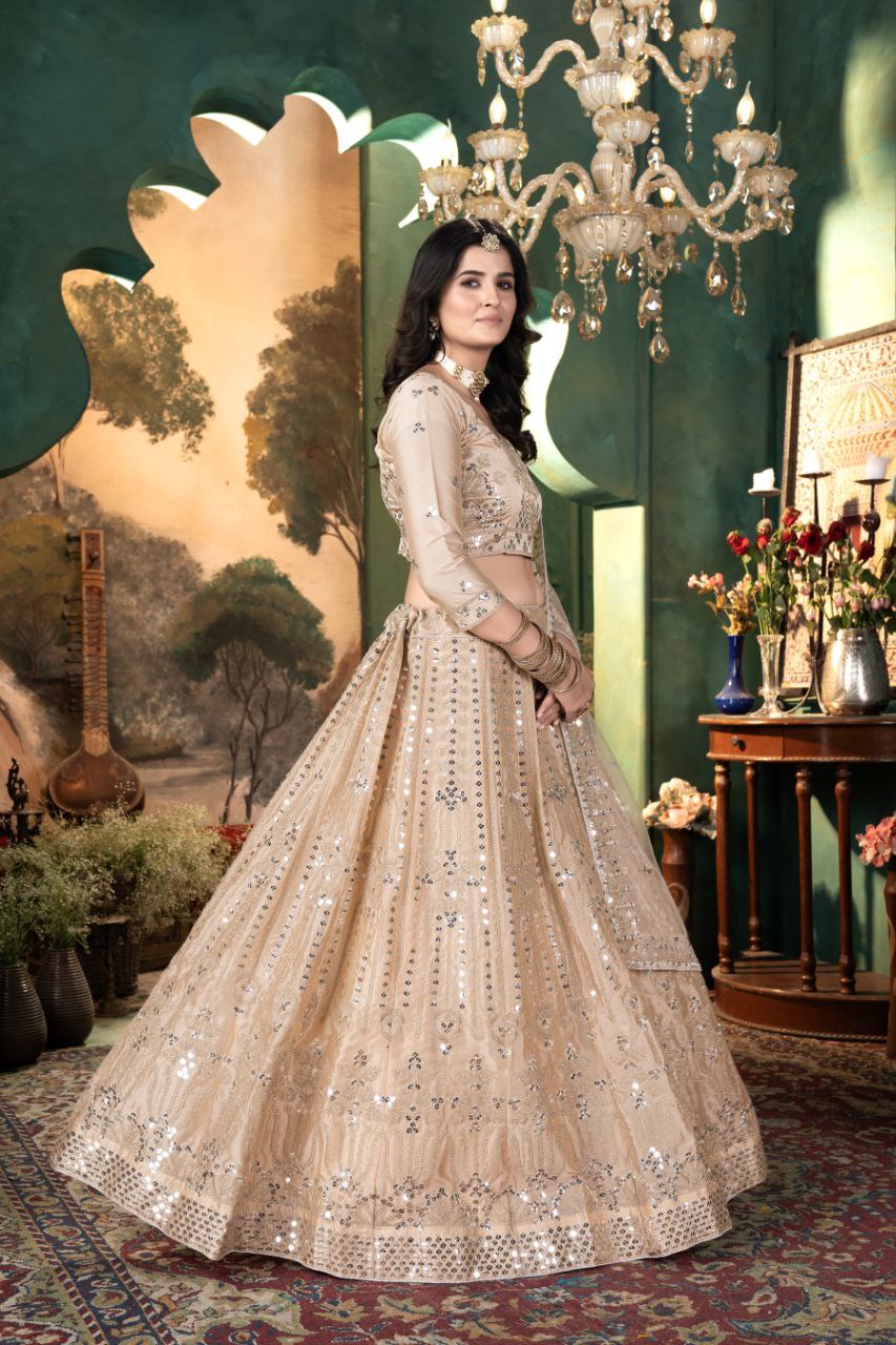 Peach Satin Lehenga With Embroidery work