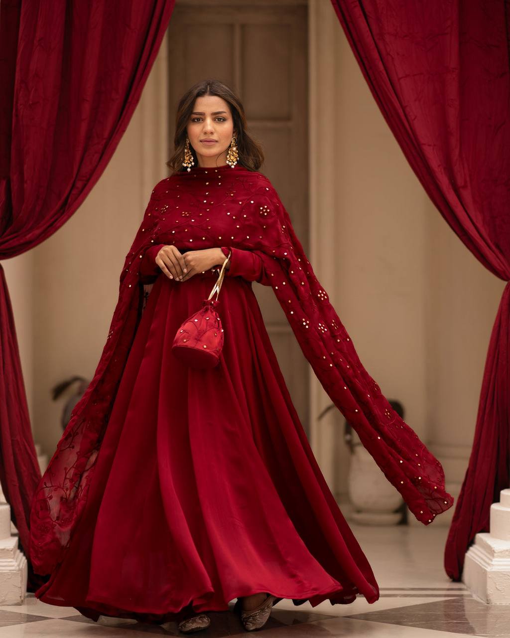 Maroon Anarkali Kurta Set