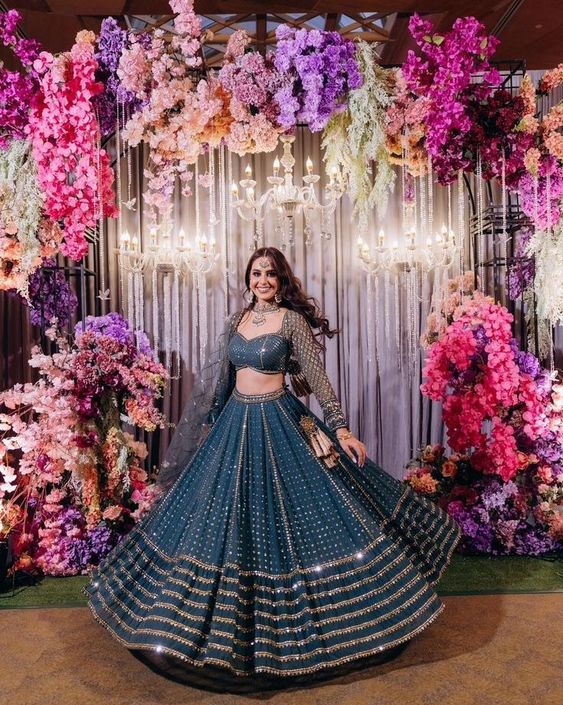 Blue Sequien zari work Lehenga