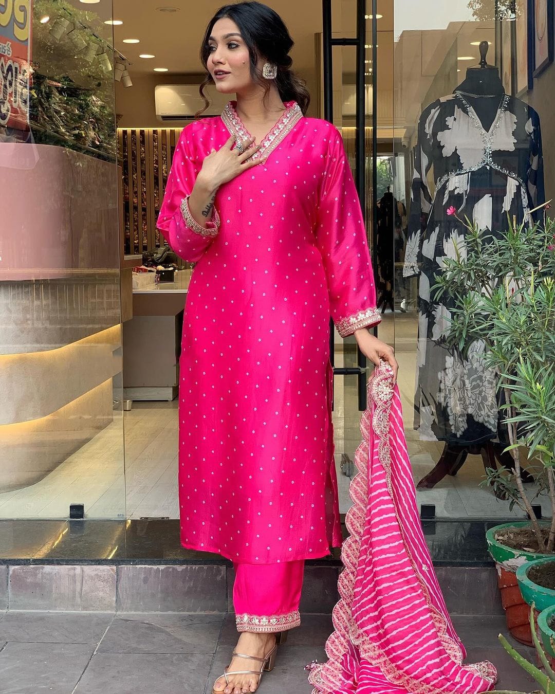 Pink Viscose Chanderi Kurta