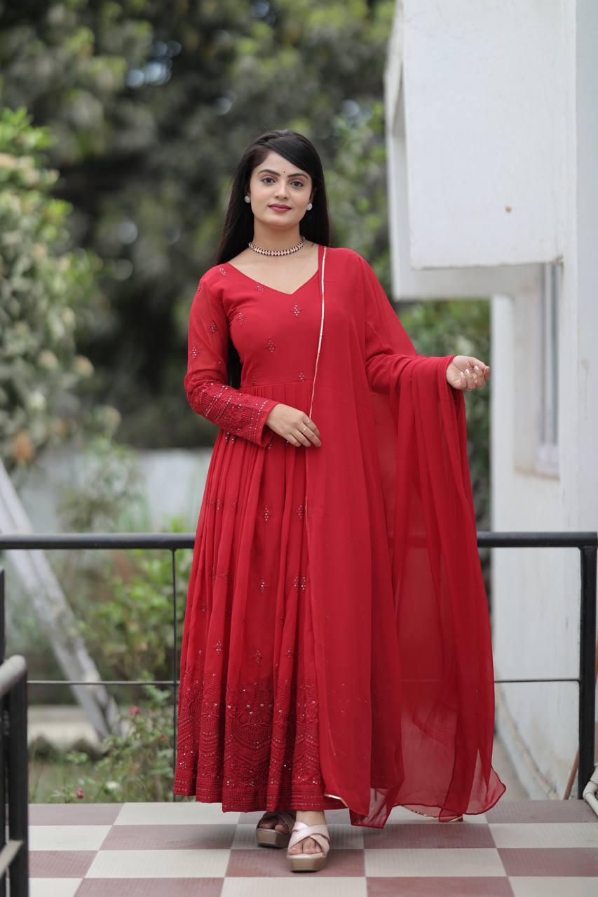 Maroon Embroidered Anarkali Kurta Set