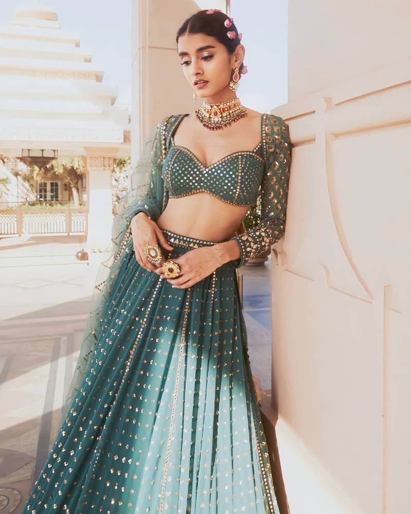 Green Sequien zari work Lehenga