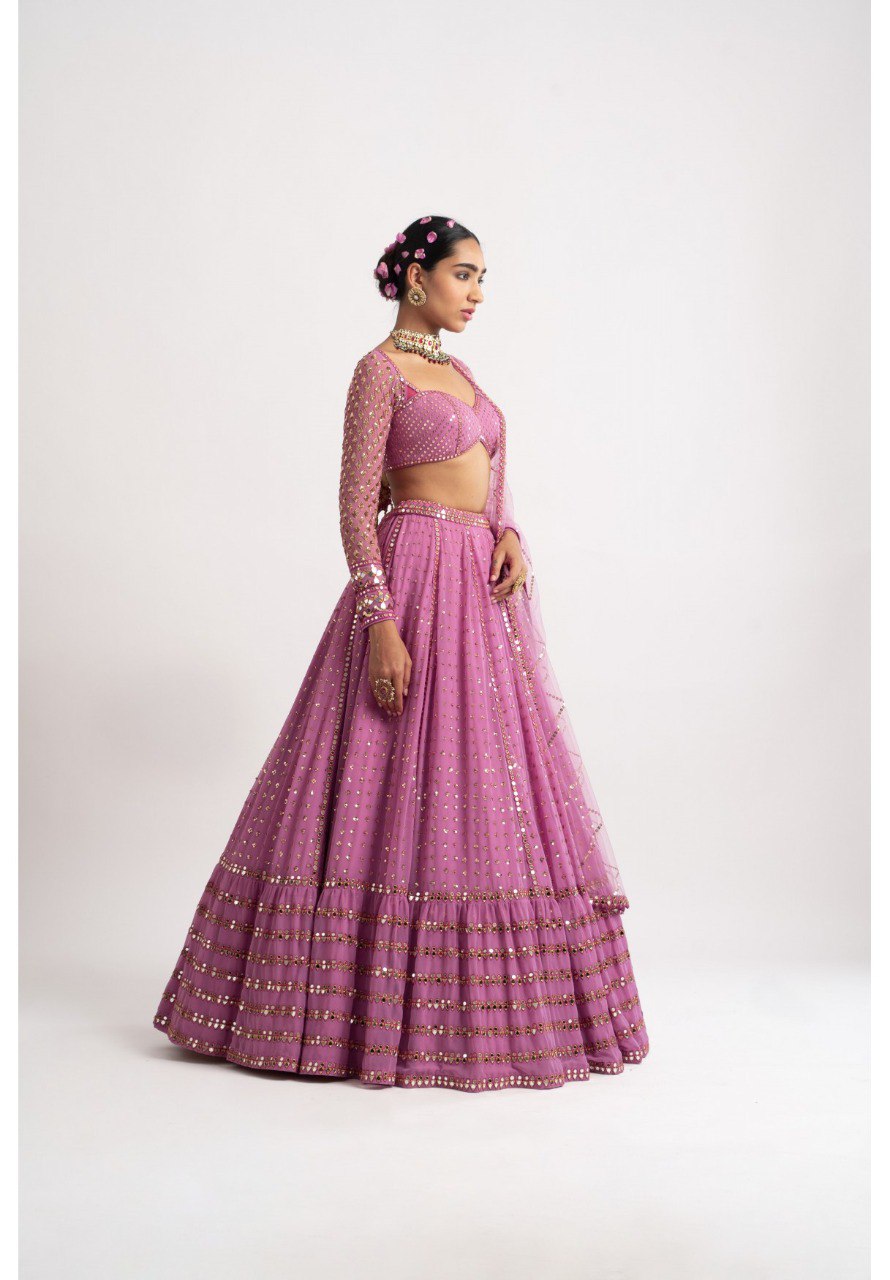 Pink Sequien zari work Lehenga