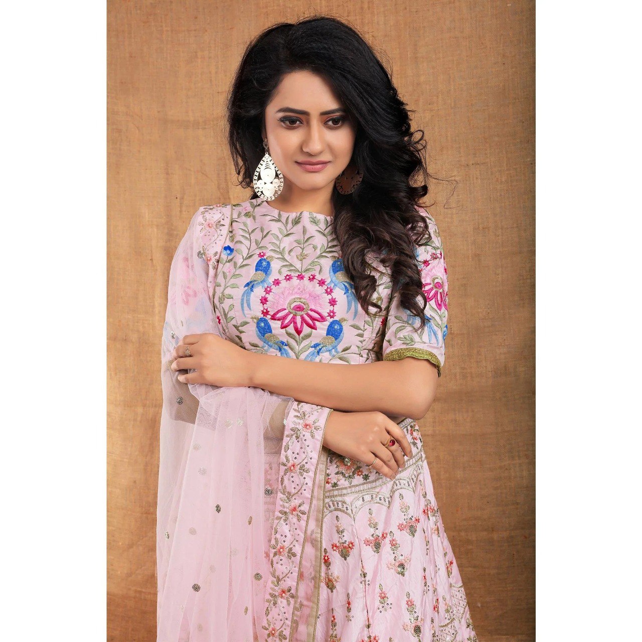 Light Pink Botanical embroidery Lehenga
