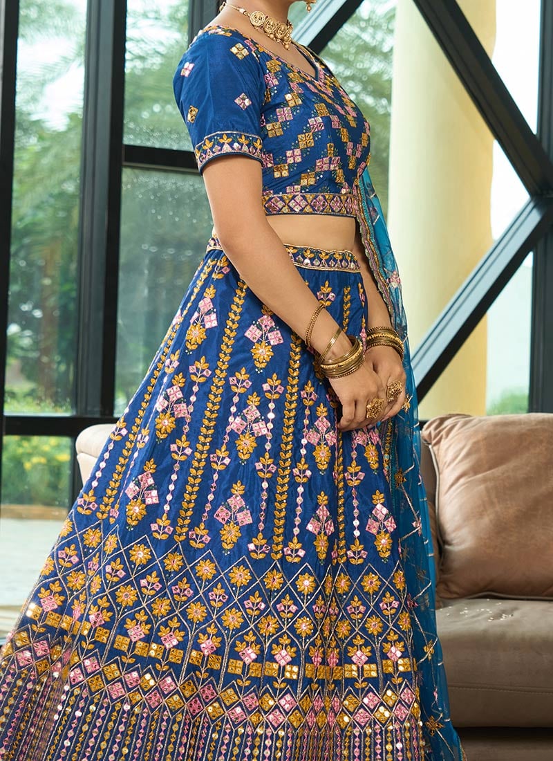 Blue Multicolor Embridery Lehenga