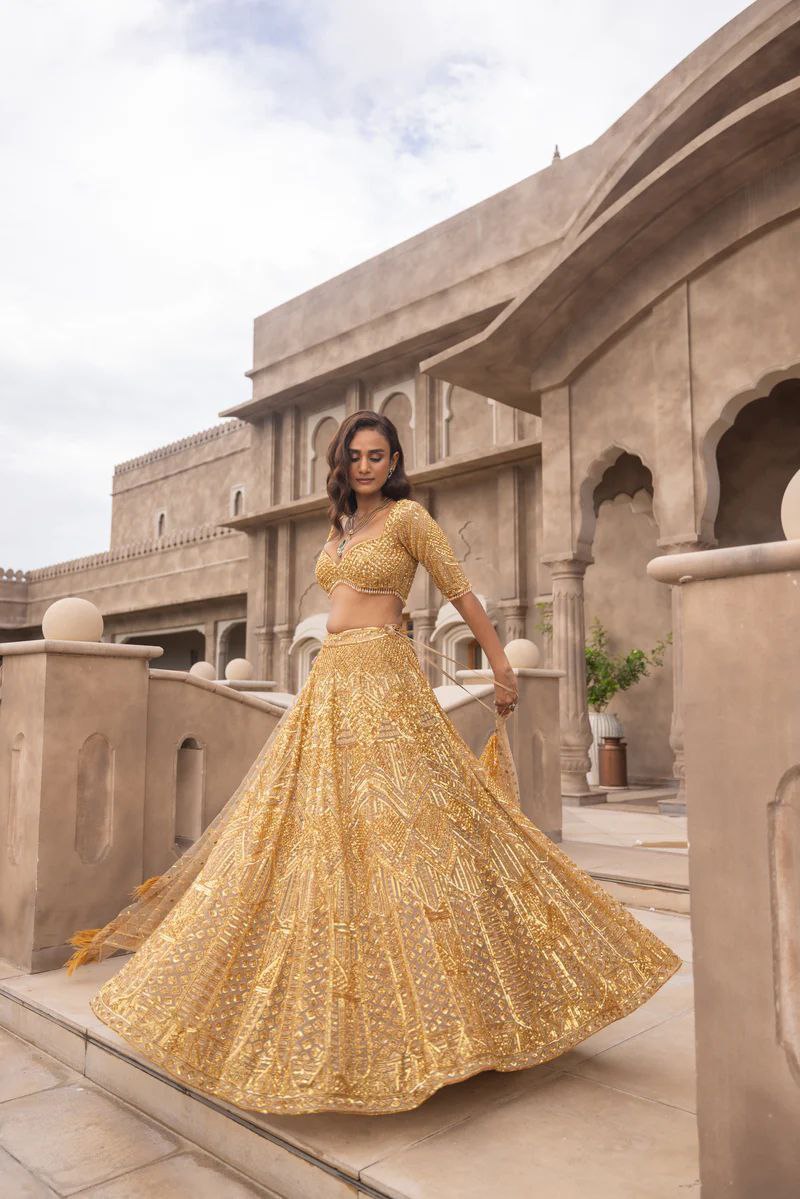 Yellow Lehenga with Dori work